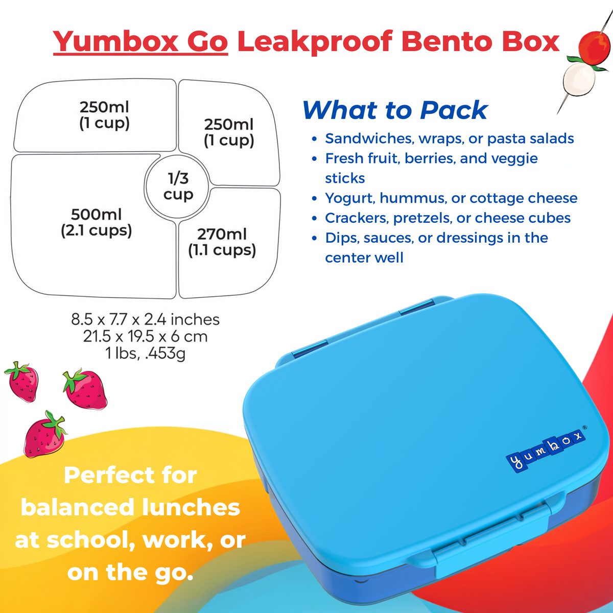 Yumbox Go - Auslaufsichere Bento-Box 5 Fächer Tiefe Lunchbox: Miami Blue Yumbox