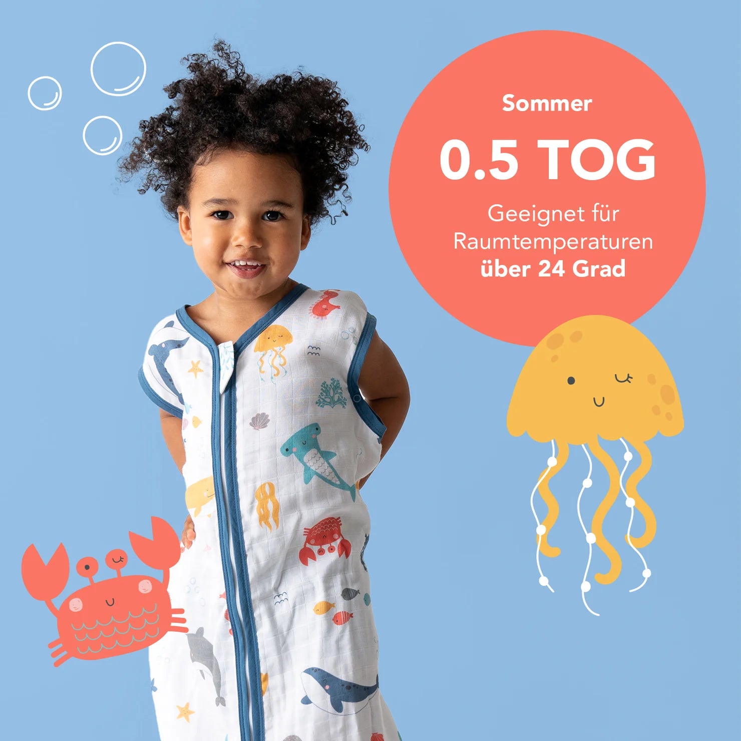 Babyschlafsack 0.5 Tog Musselin Bambusviskose - Meerestiere Slumbersac