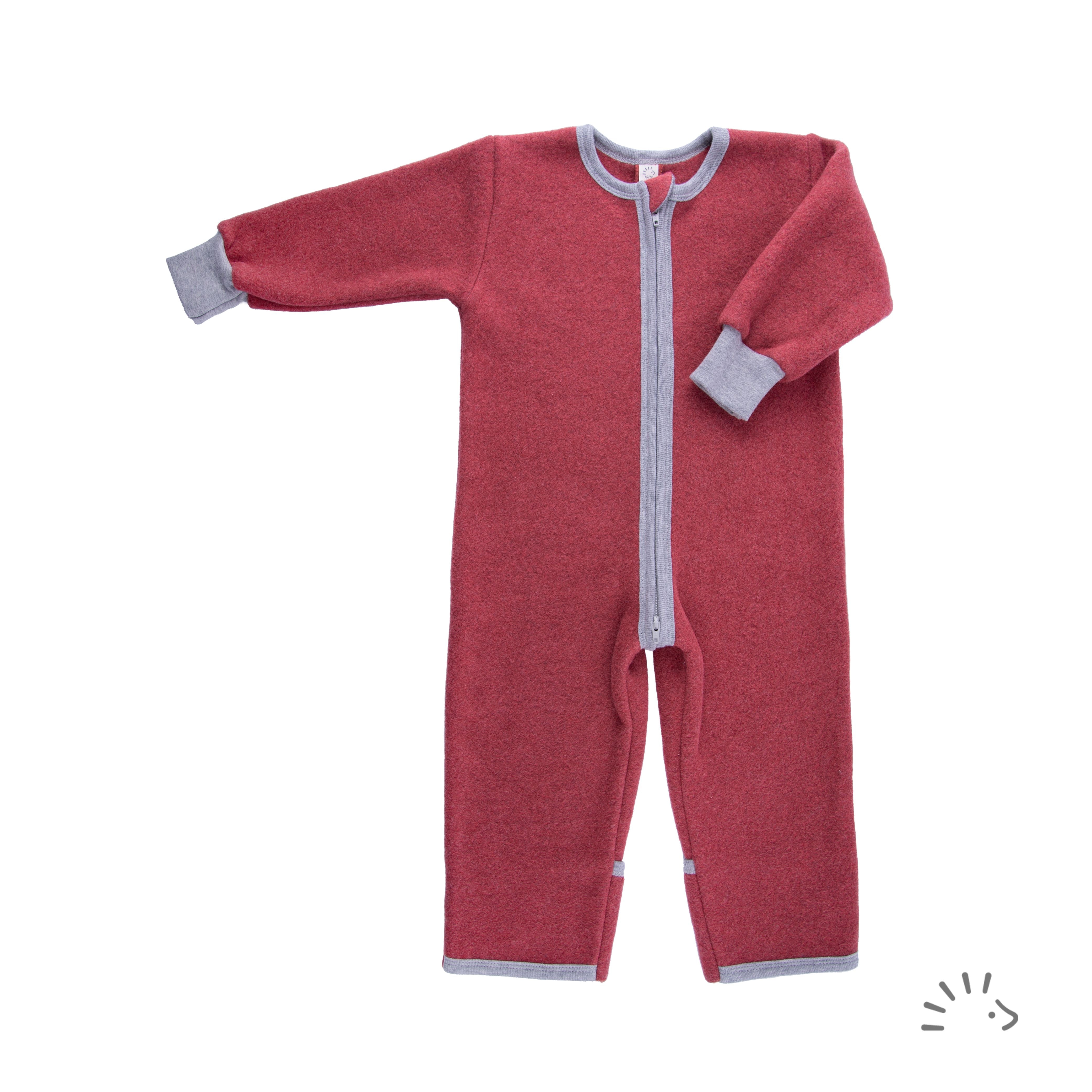Popolini Schlaf-Overall Baumwollfleece - Maroon melange Popolini