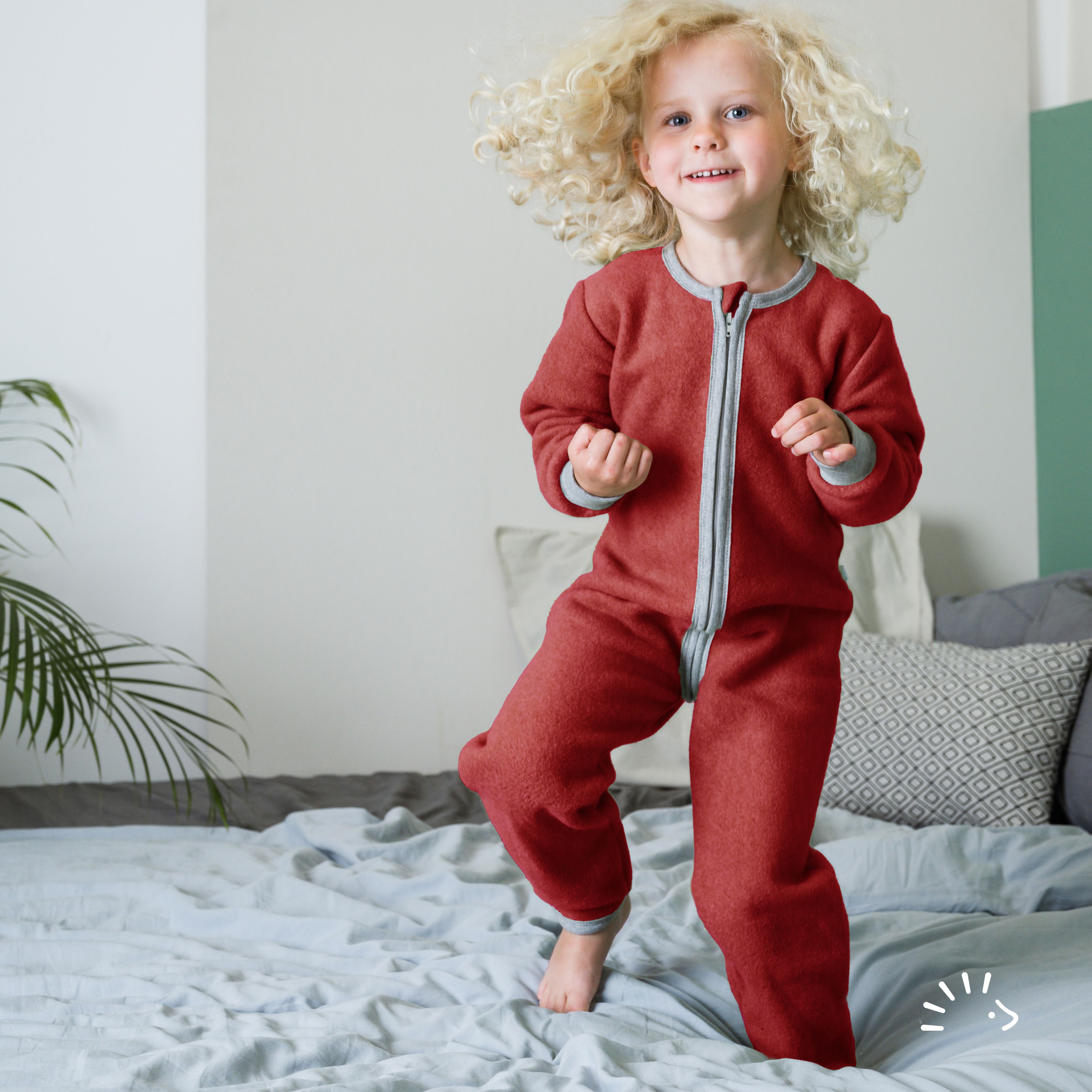 Popolini Schlaf-Overall Baumwollfleece - Maroon melange Popolini