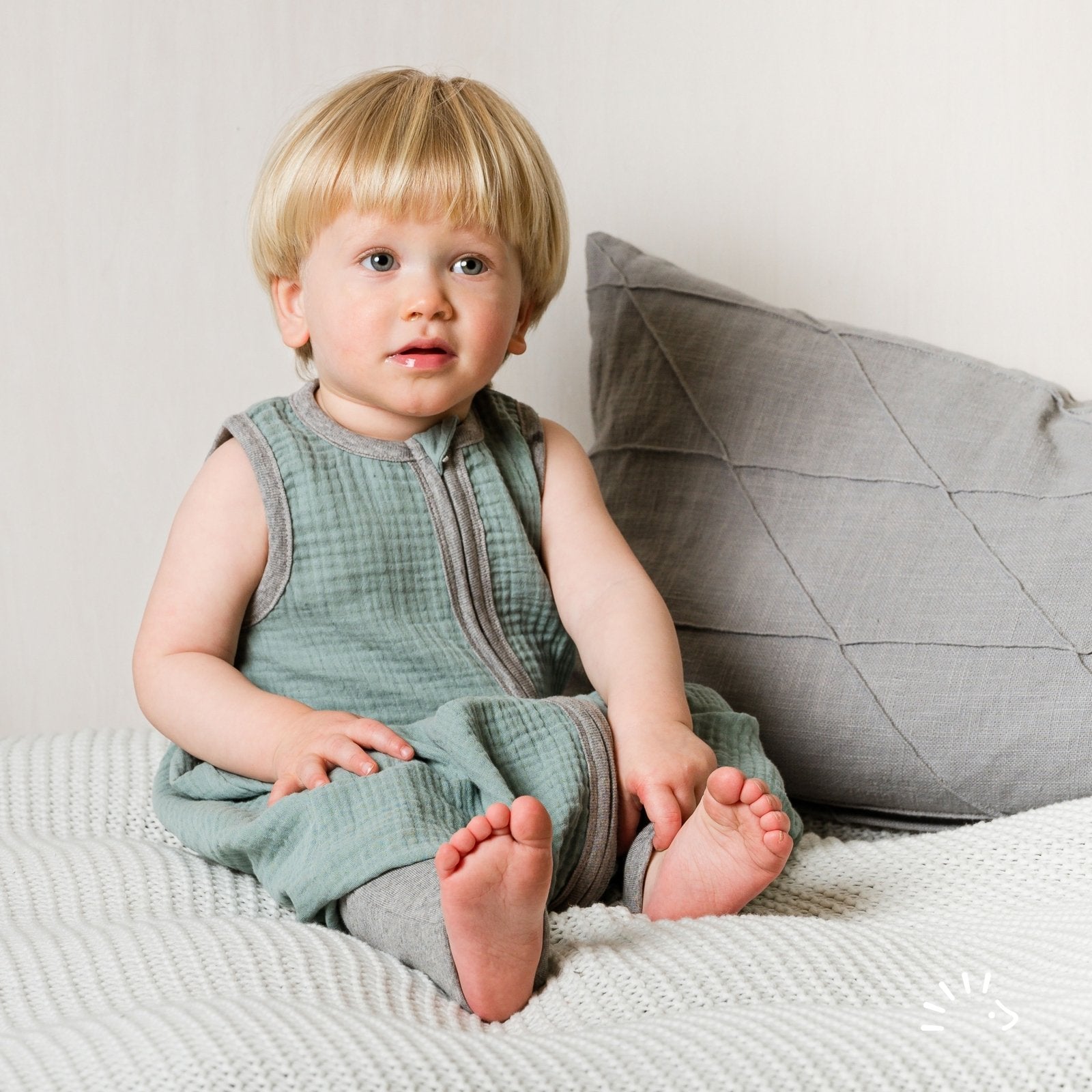 Popolini Schlafsack mit Füssen Musselin - Topaz Green Popolini