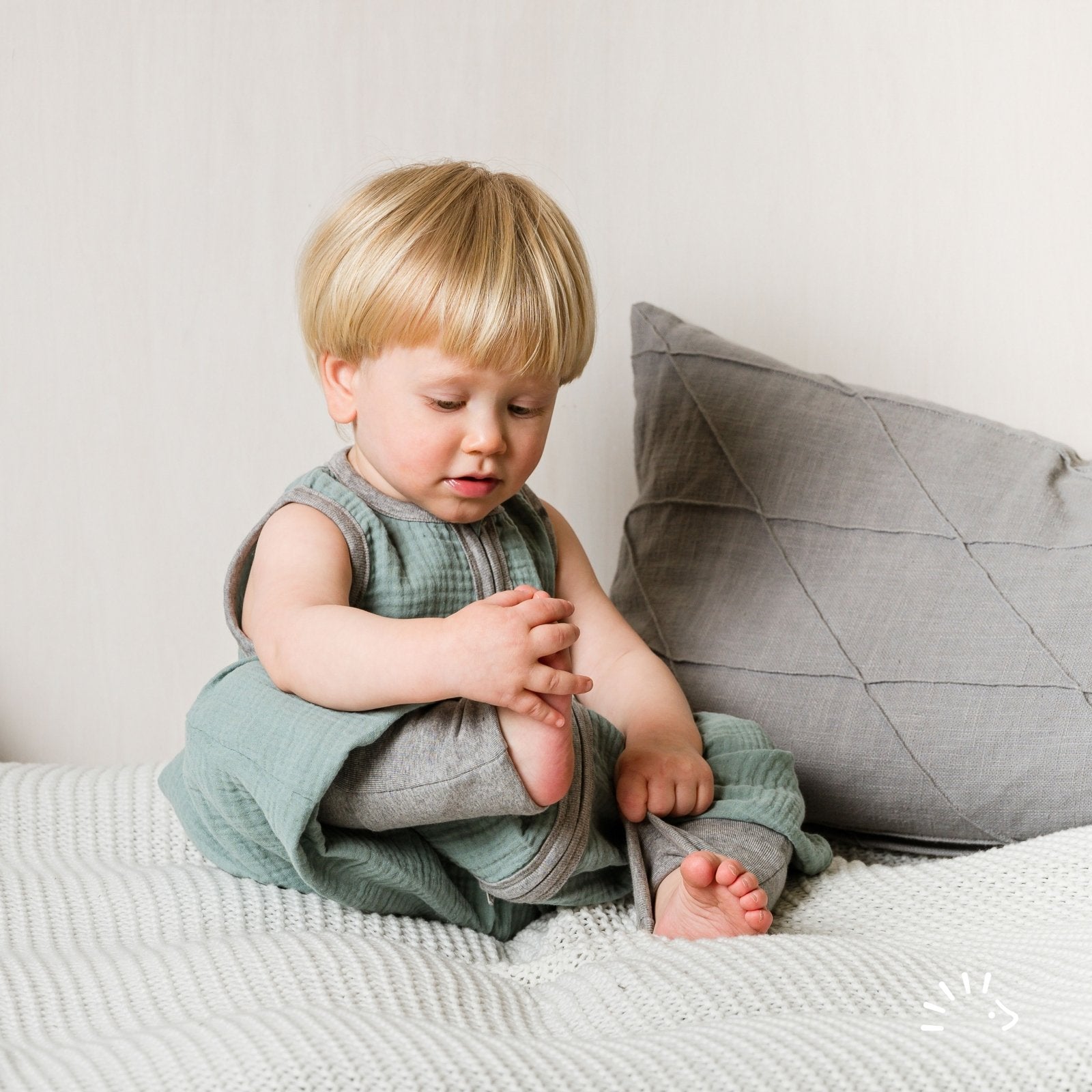 Popolini Schlafsack mit Füssen Musselin - Topaz Green Popolini