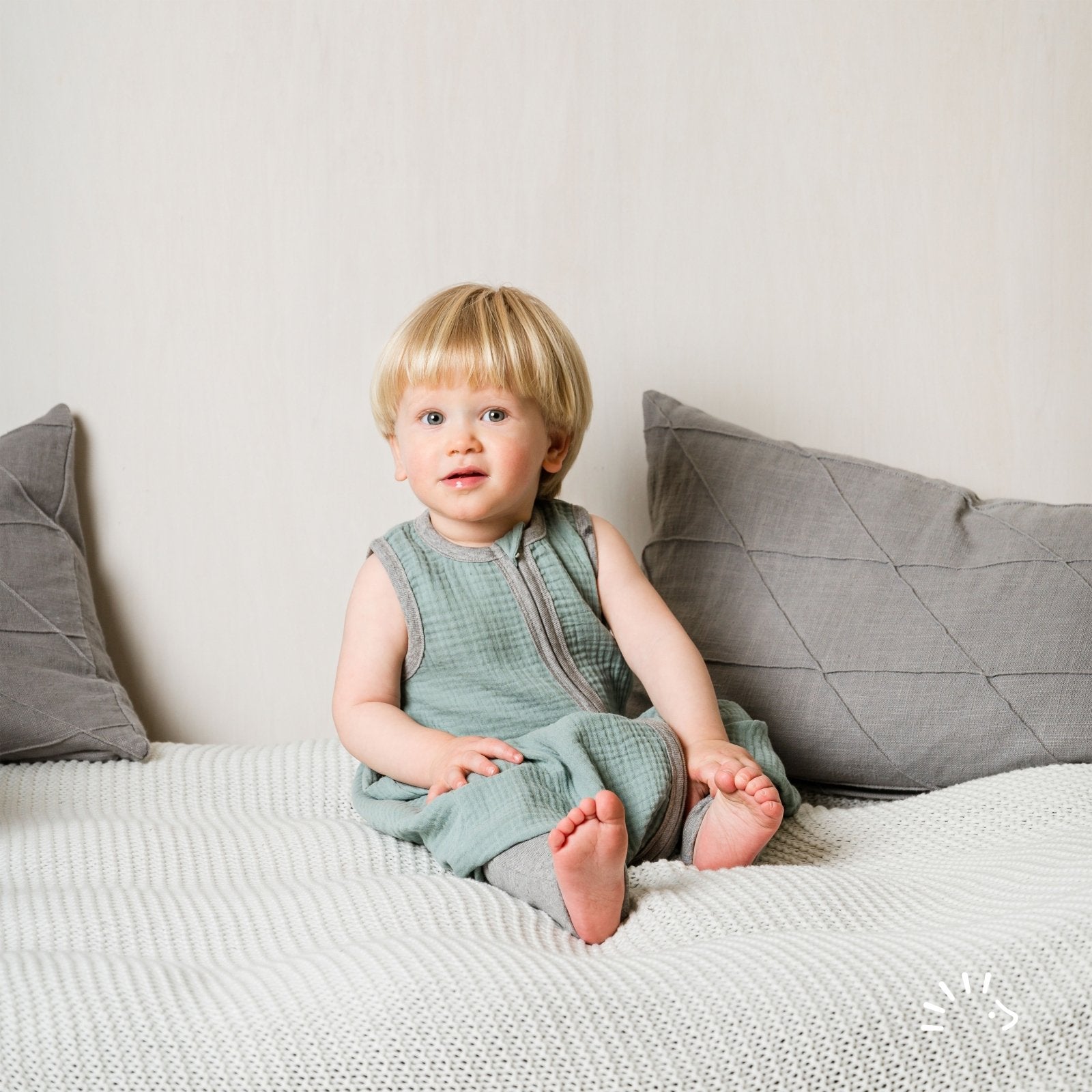 Popolini Schlafsack mit Füssen Musselin - Topaz Green Popolini