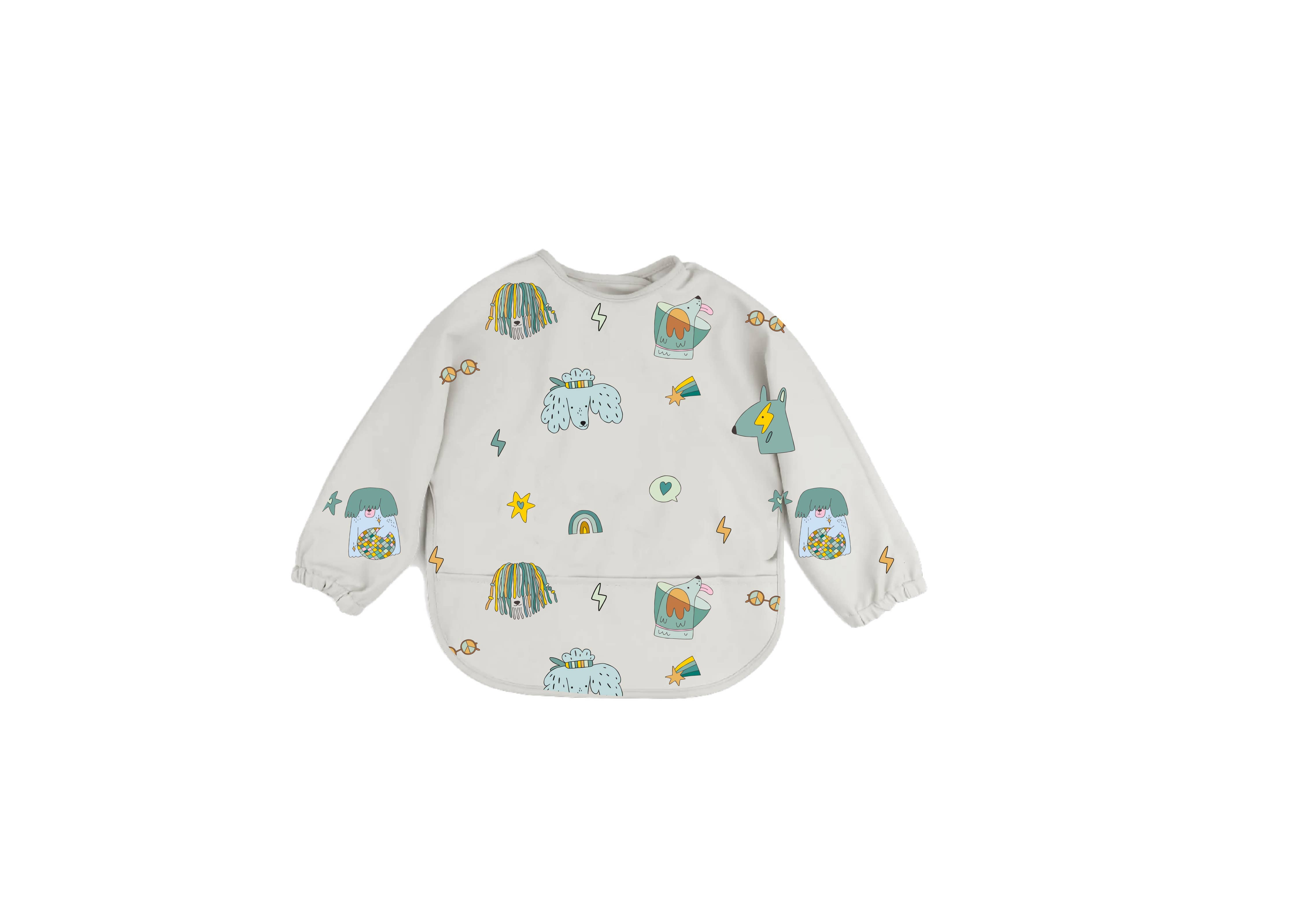 Langärmeliges Baby-Lätzchen mit frechen Hunde-Motiven