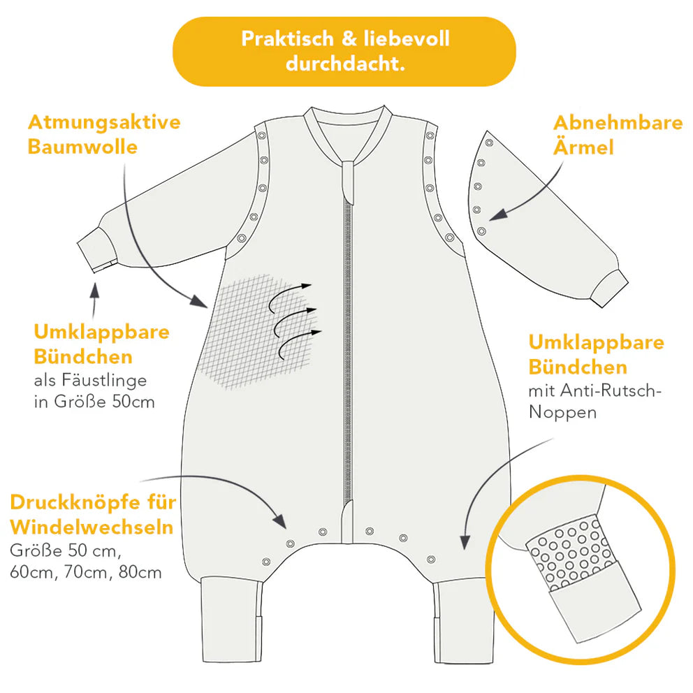 Schlafsack mit Füssen, umklappbaren Bündchen und Ärmeln 1.0 TOG Blue Ice Slumbersac