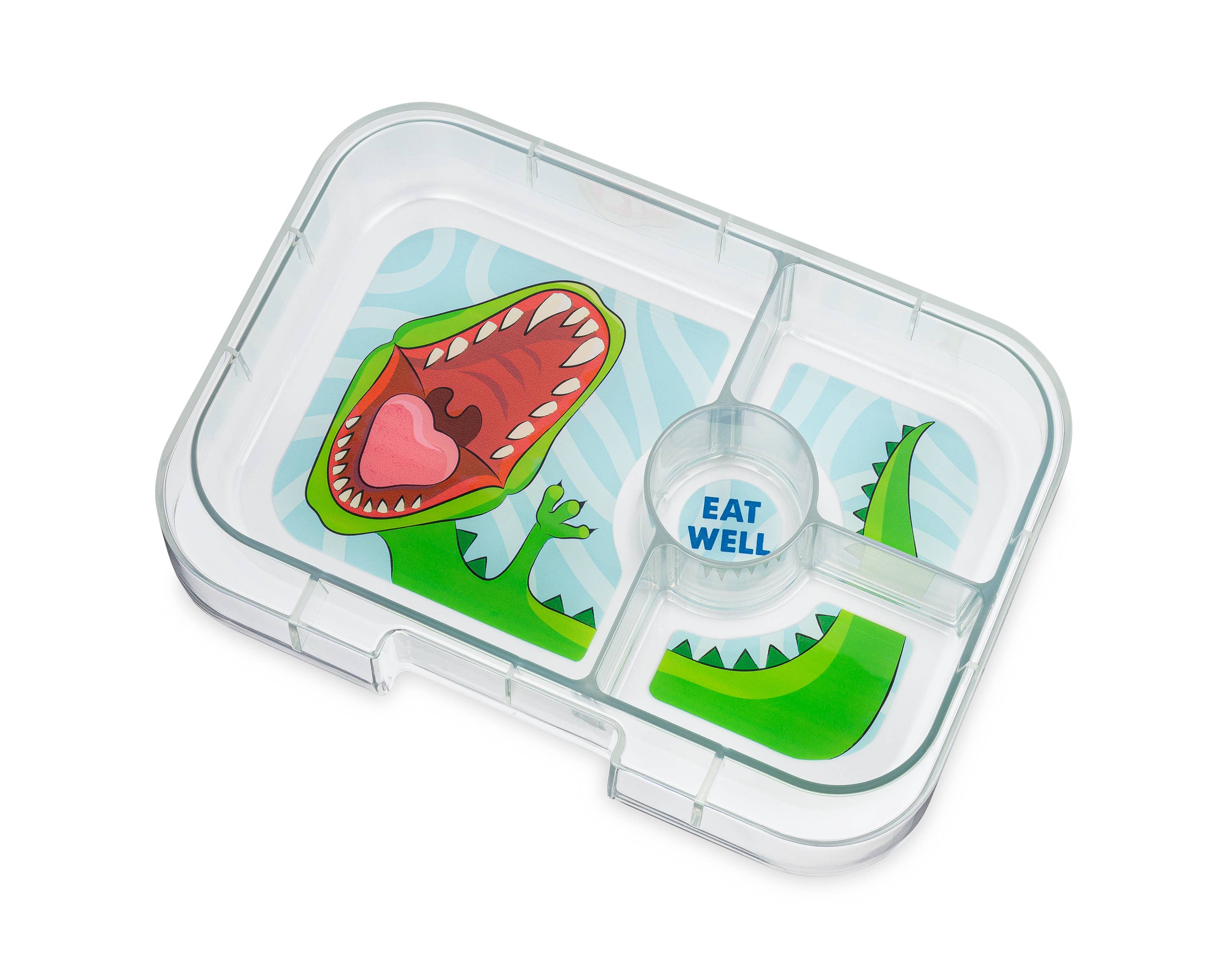 Yumbox Original - Auslaufsichere Bento-Box, mot 4 Fächer geeignet für Sandwiches, Jurassic Green (Dino) - kleiner Kratzer in Deckel Yumbox
