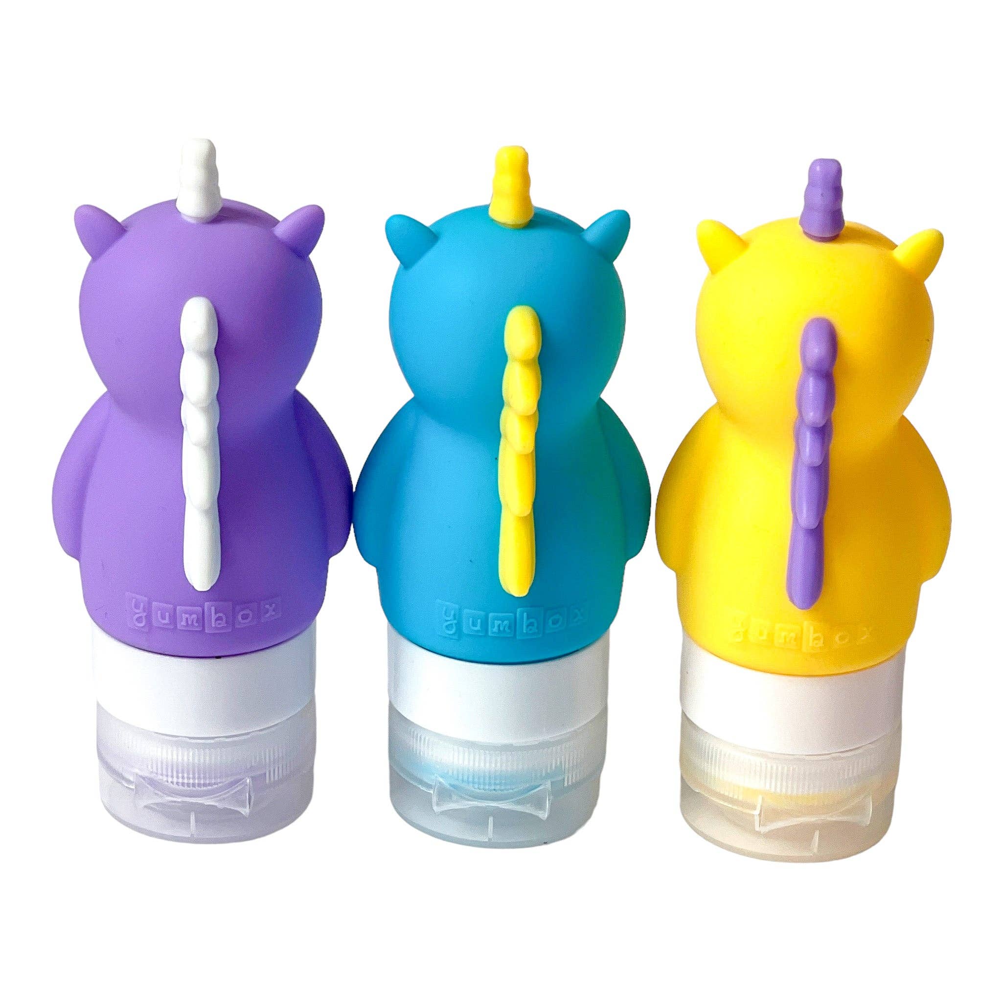 Silikon-Saucenfläschchen in Einhornform, auslaufsicher, 3er-Set - bunt Yumbox