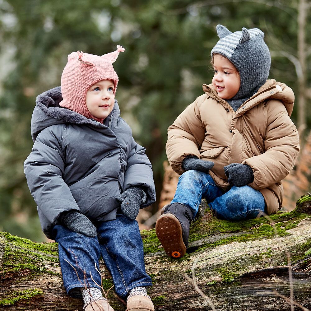 Maximo MINI BOY-Schlupfmütze,Waschbär Ohren geringelt, Futter- mittelgraumeliert maximo