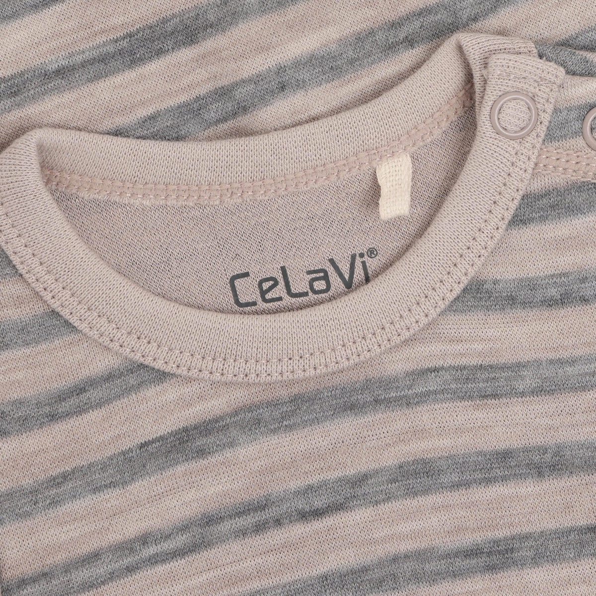 CeLaVi Langarmbody Wolle/Bambusviskose - Grau mit Streifen CeLaVi