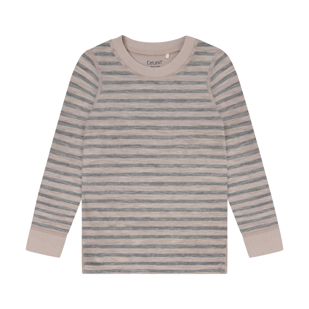 CeLaVi Langarmshirt Wolle/Bambusviskose - Grau mit Streifen CeLaVi