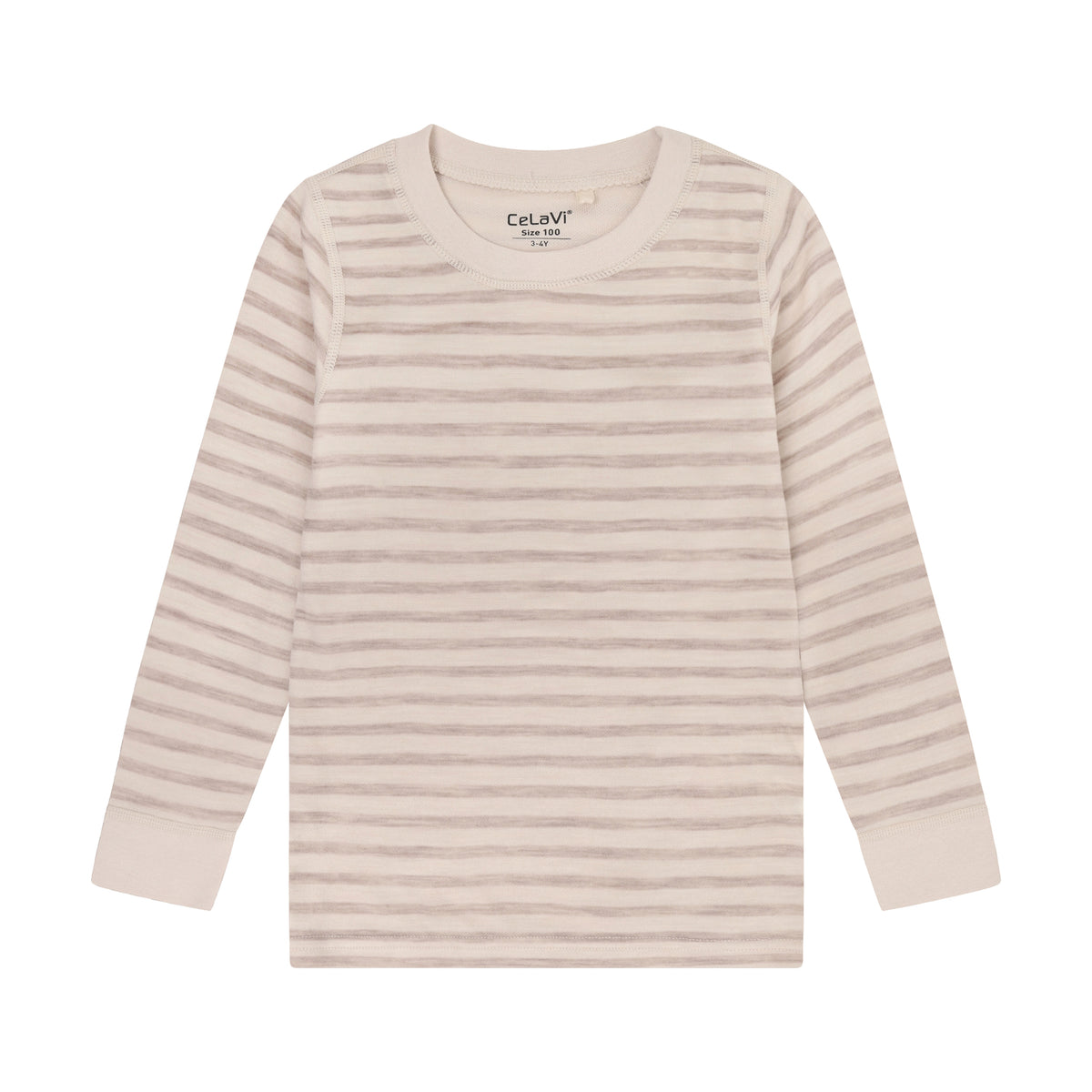 CeLaVi Wolle/Bambusviskose Langarmshirt- Mocca mit hellen Streifen CeLaVi