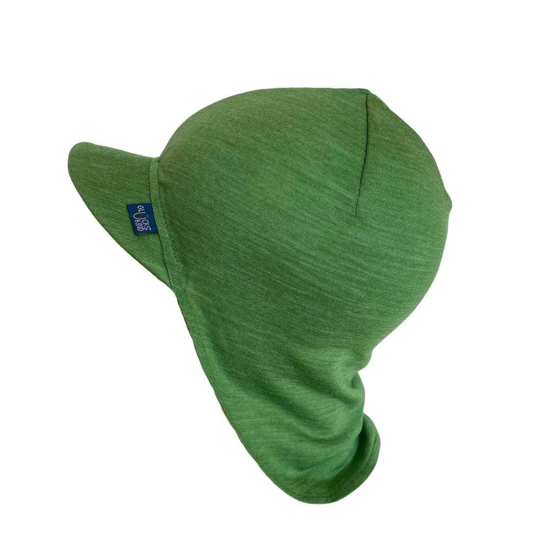 Sommerkappe waldgrün uni, Merinowolle & Seide (bio/GOTS): M (bis 46cm KU) Glückskind