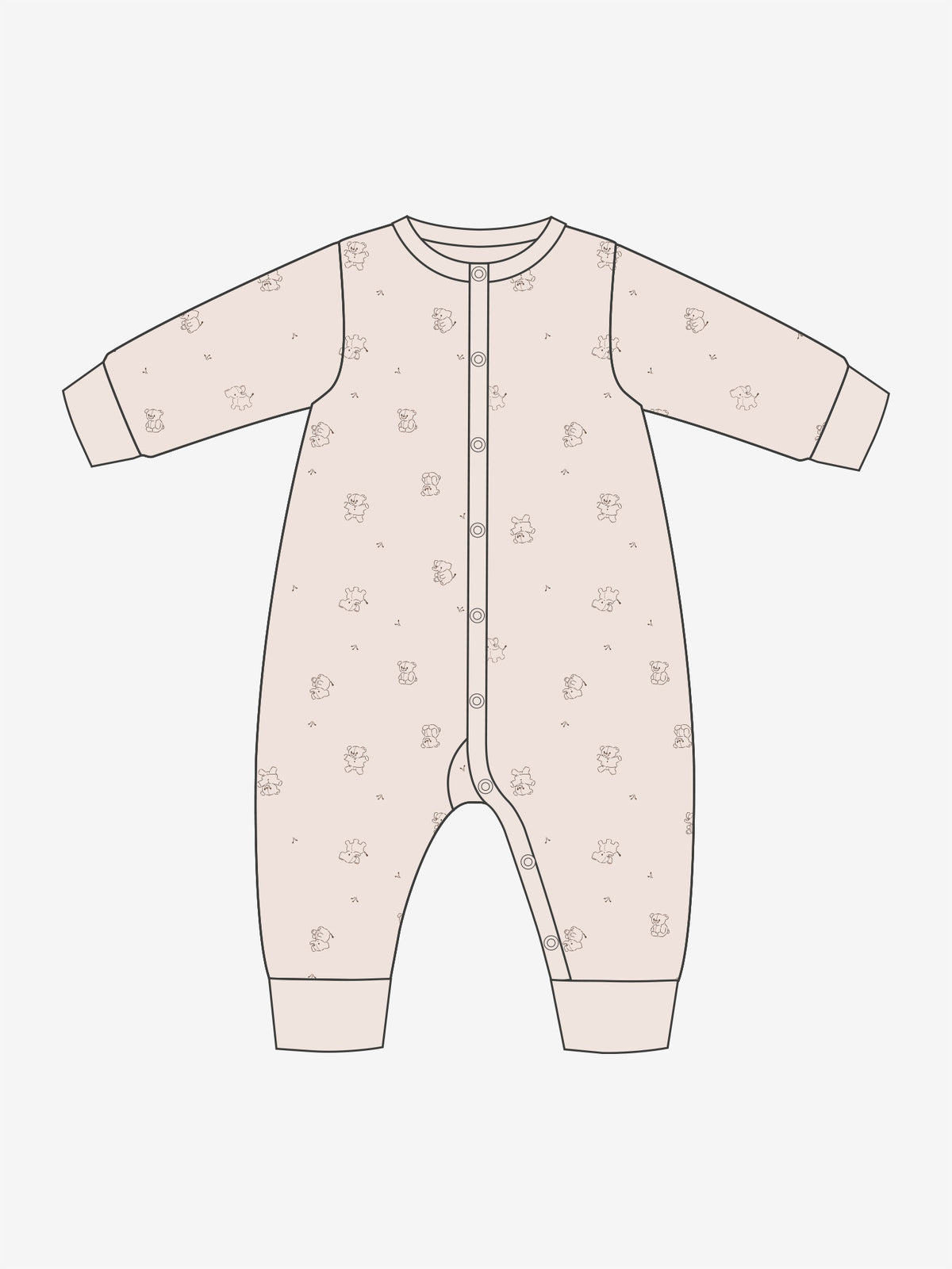 Fixoni Langarm-Spieler / Pyjama / Jumpsuit Wolle/Seide - beige Tierli