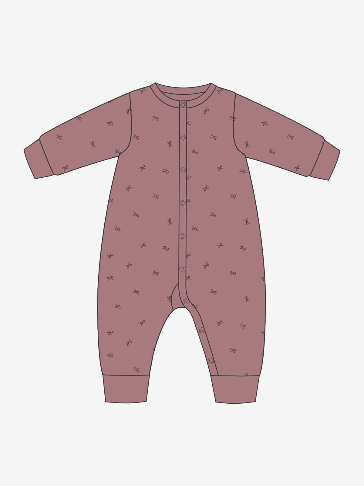Fixoni Langarm-Spieler / Pyjama / Jumpsuit Wolle/Seide - Nostalgia-Rose Schleifen
