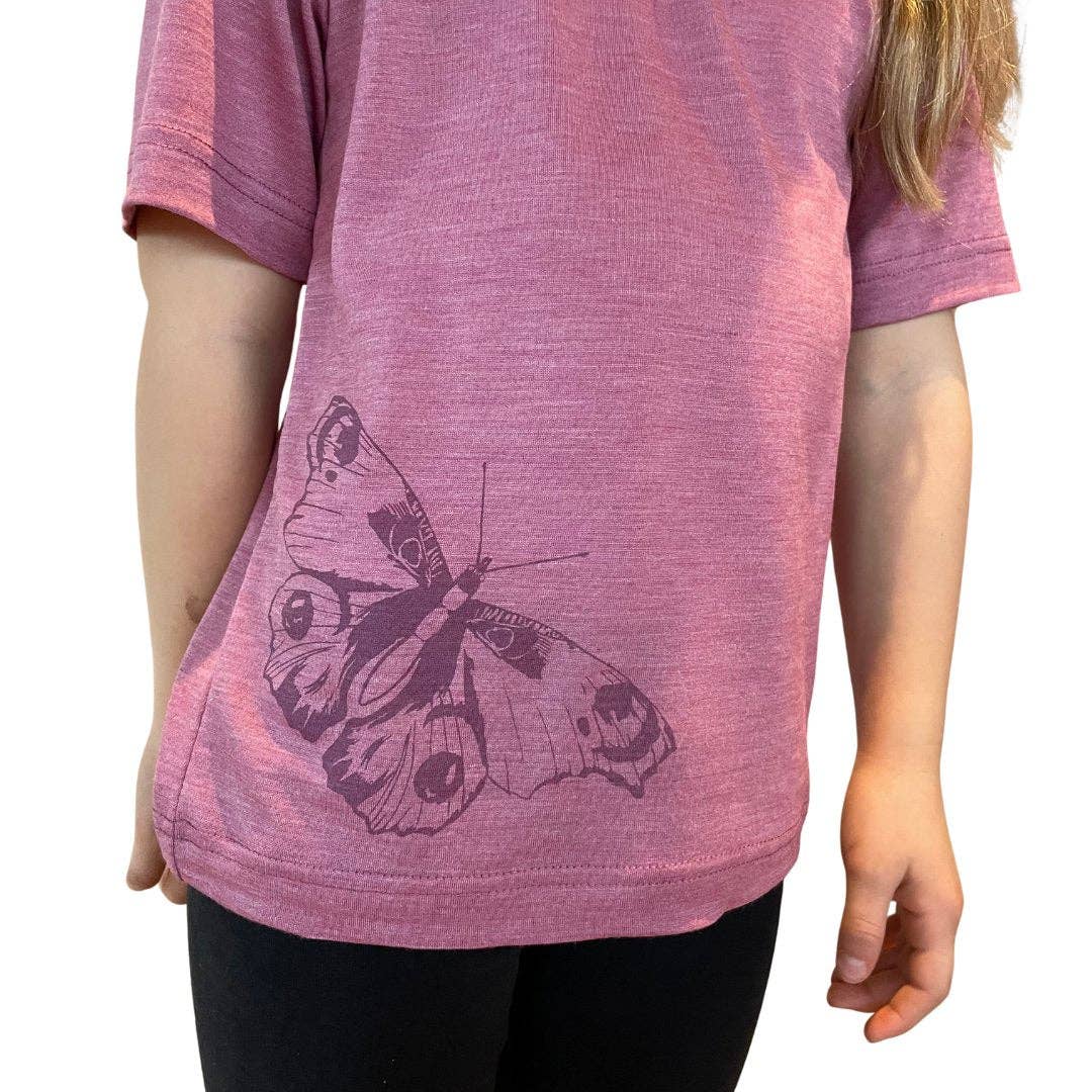 T-Shirt rosé mit Schmetterling, Merinowolle & Seide (bio/GOTS): 86-92 Glückskind