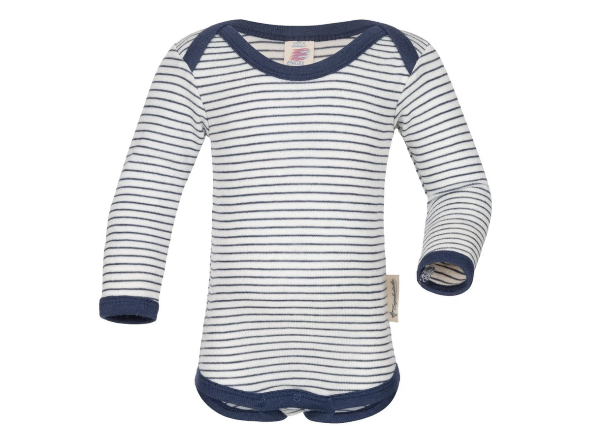 Engel Wolle/Seide-Wickelbody langarm - Natural/ Navy blue Engel
