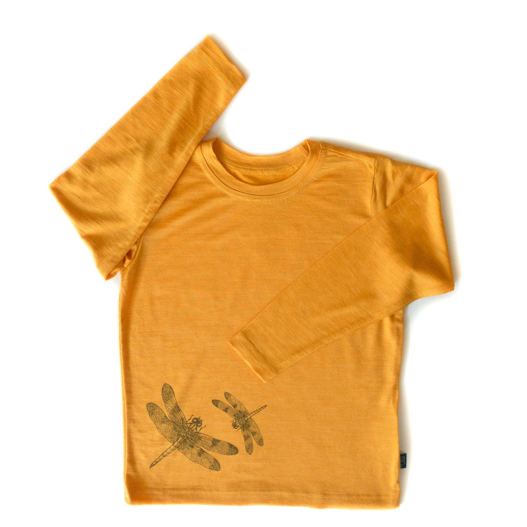 Shirt sonnengelb Libelle, Merinowolle & Seide (bio/GOTS): 110-116 Glückskind