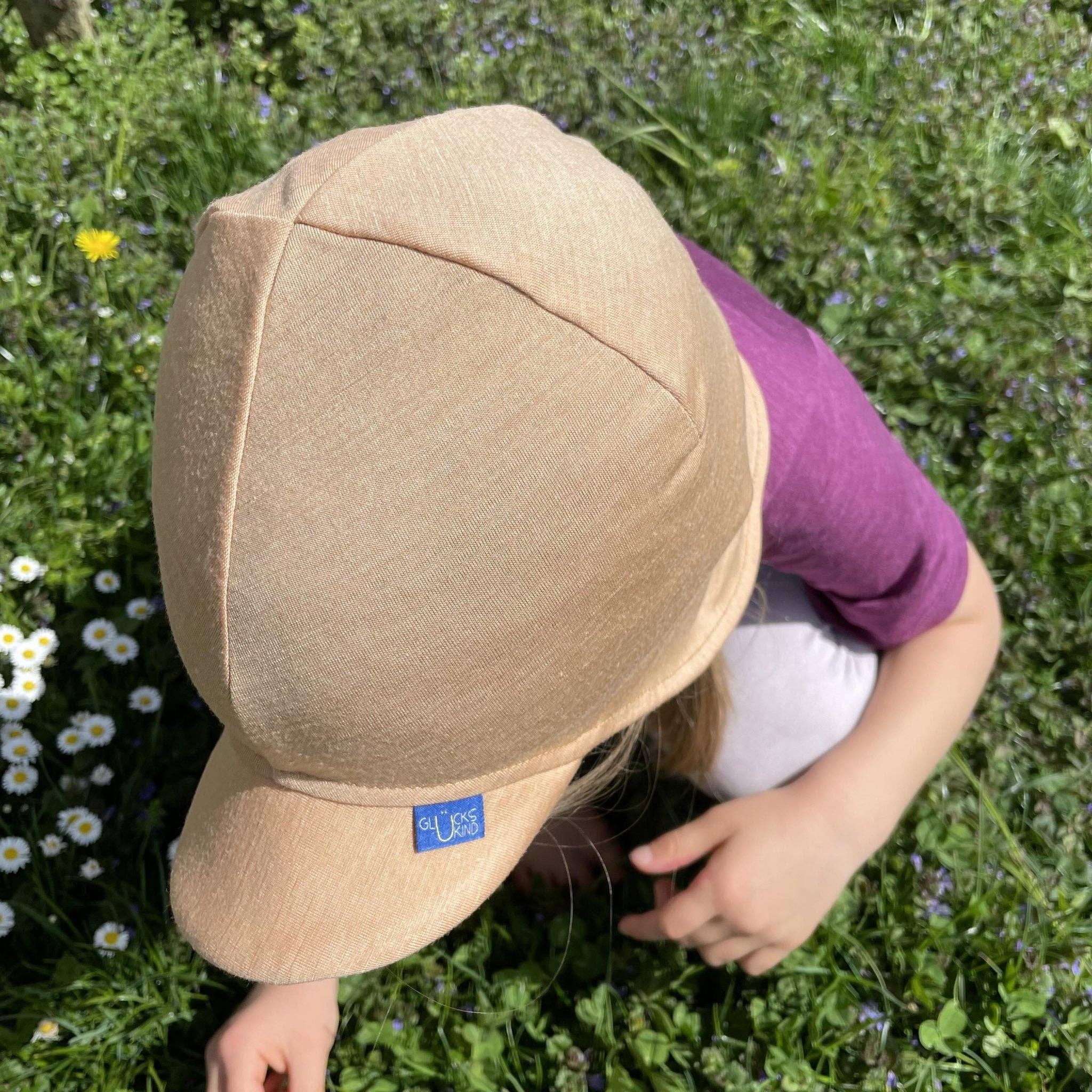 Sommerkappe sand, Merinowolle & Seide (bio/GOTS): XL (bis 57cm KU) Glückskind