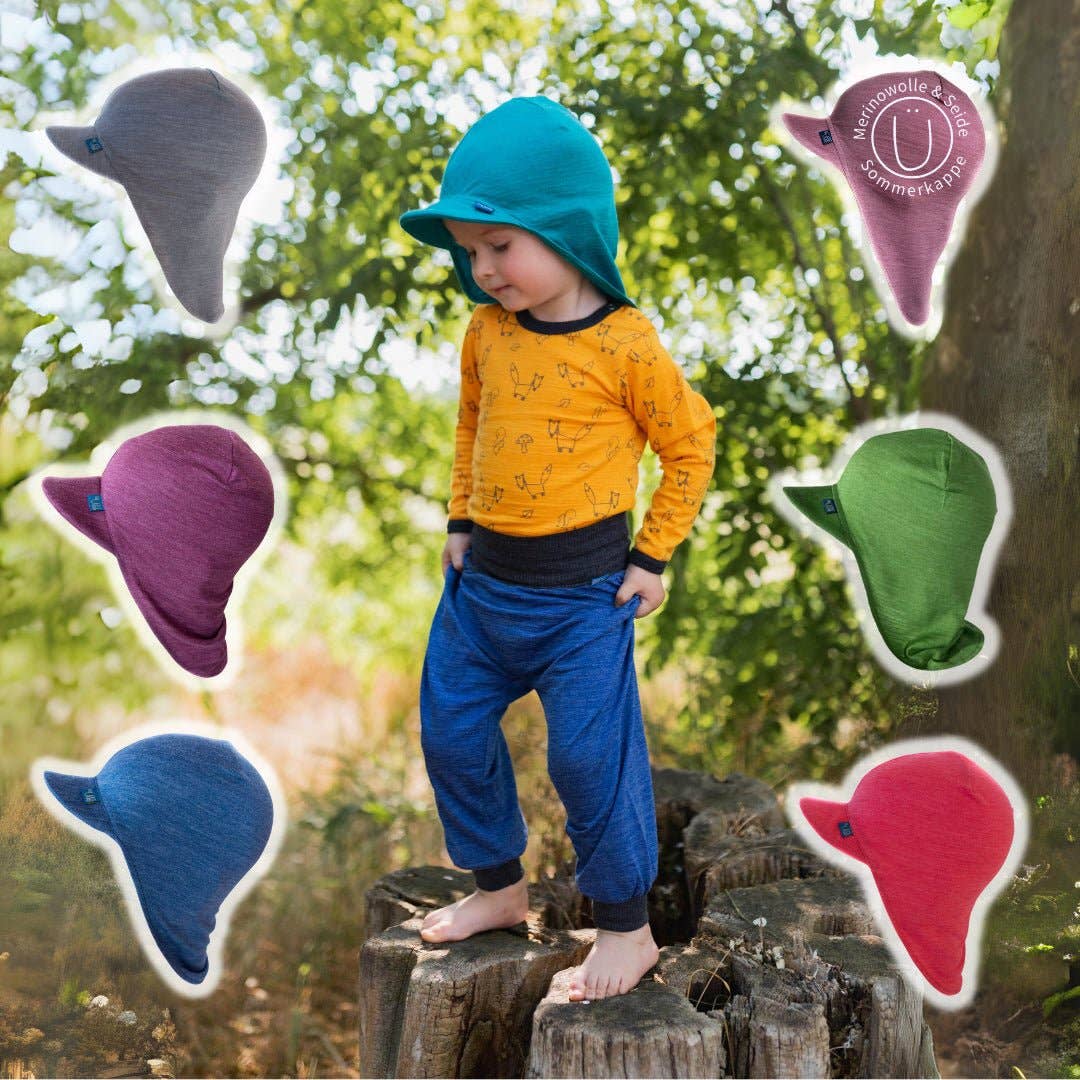Sommerkappe royal blau, Merinowolle & Seide (bio/GOTS): L (bis 51cm KU) Glückskind