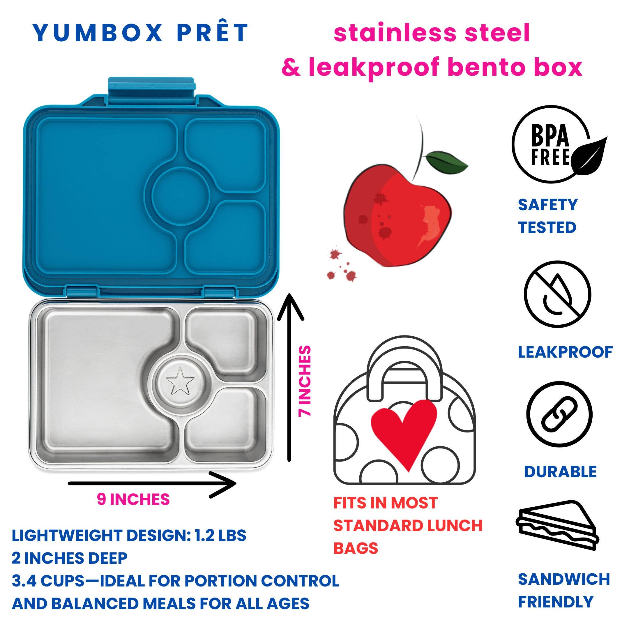 Yumbox Prêt – Auslaufsichere Bento-Lunchbox aus Edelstahl: Normandy Blue Yumbox