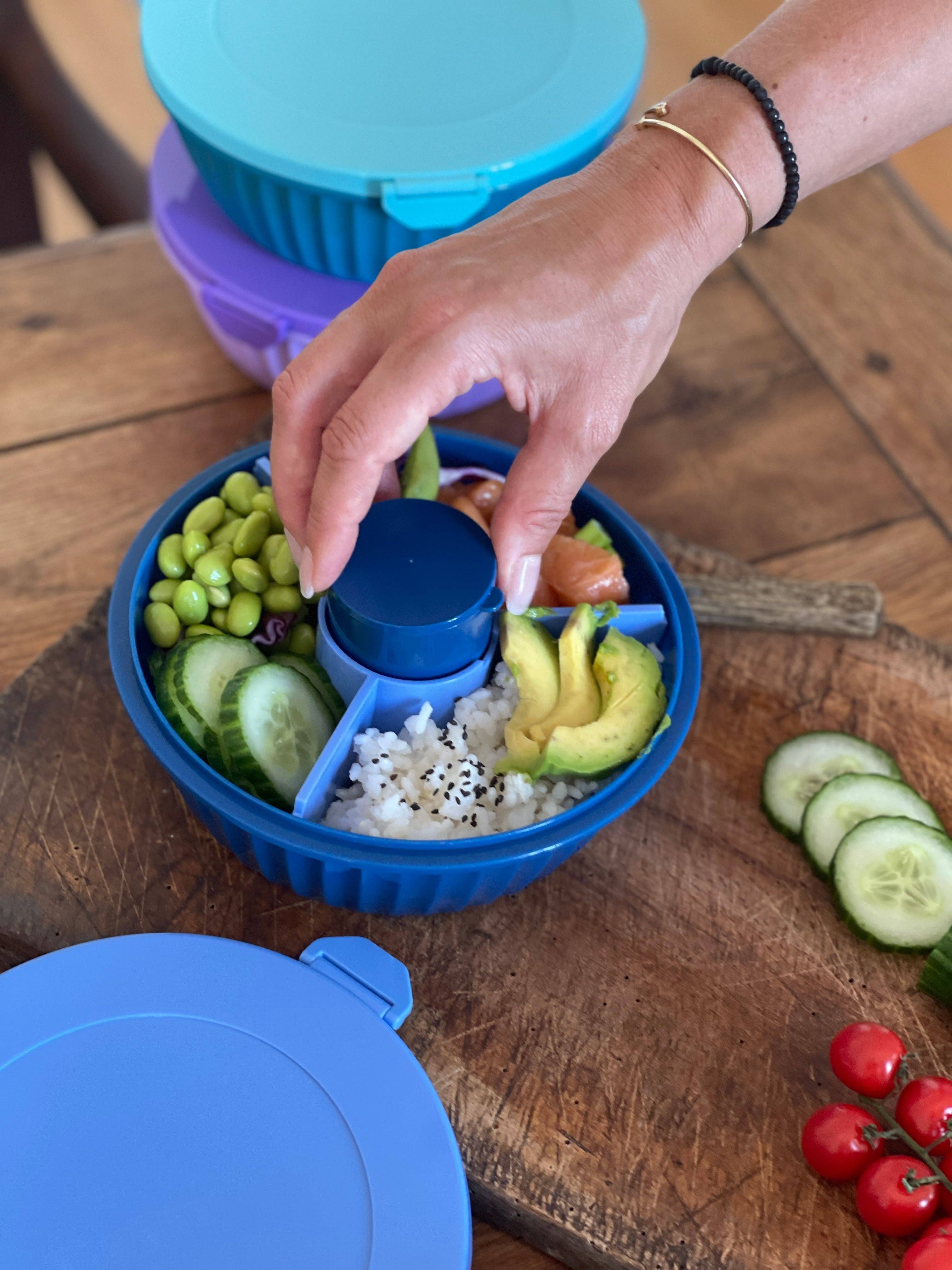 Poke Salatschüssel mit 3-teiligem Teiler und Deckel - Hawaiiblau Yumbox