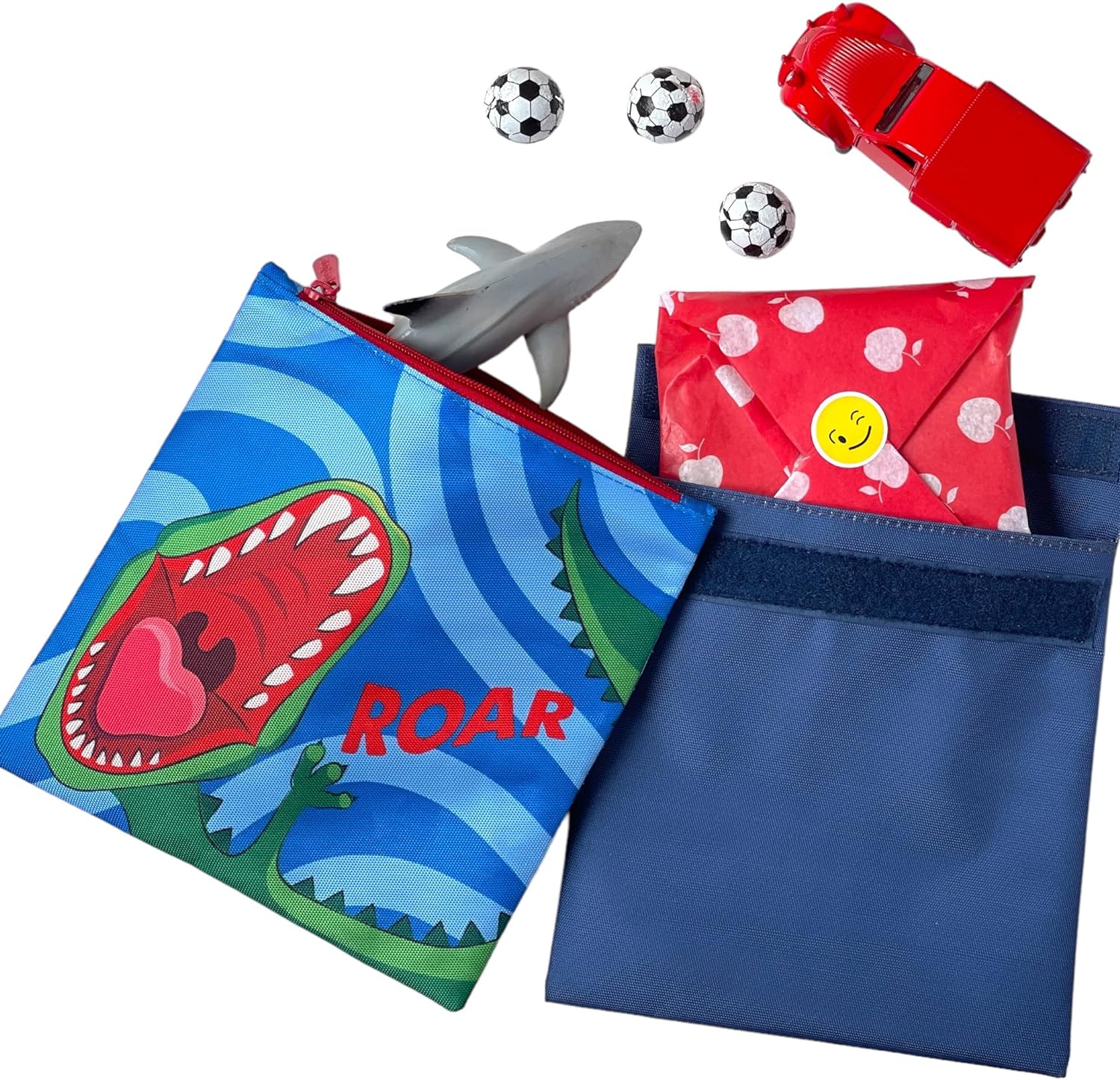 Yumbox Sandwischtasche mit Reissverschluss und Klettverschluss Doppelpack - Navy / Dinosaurier yumbox