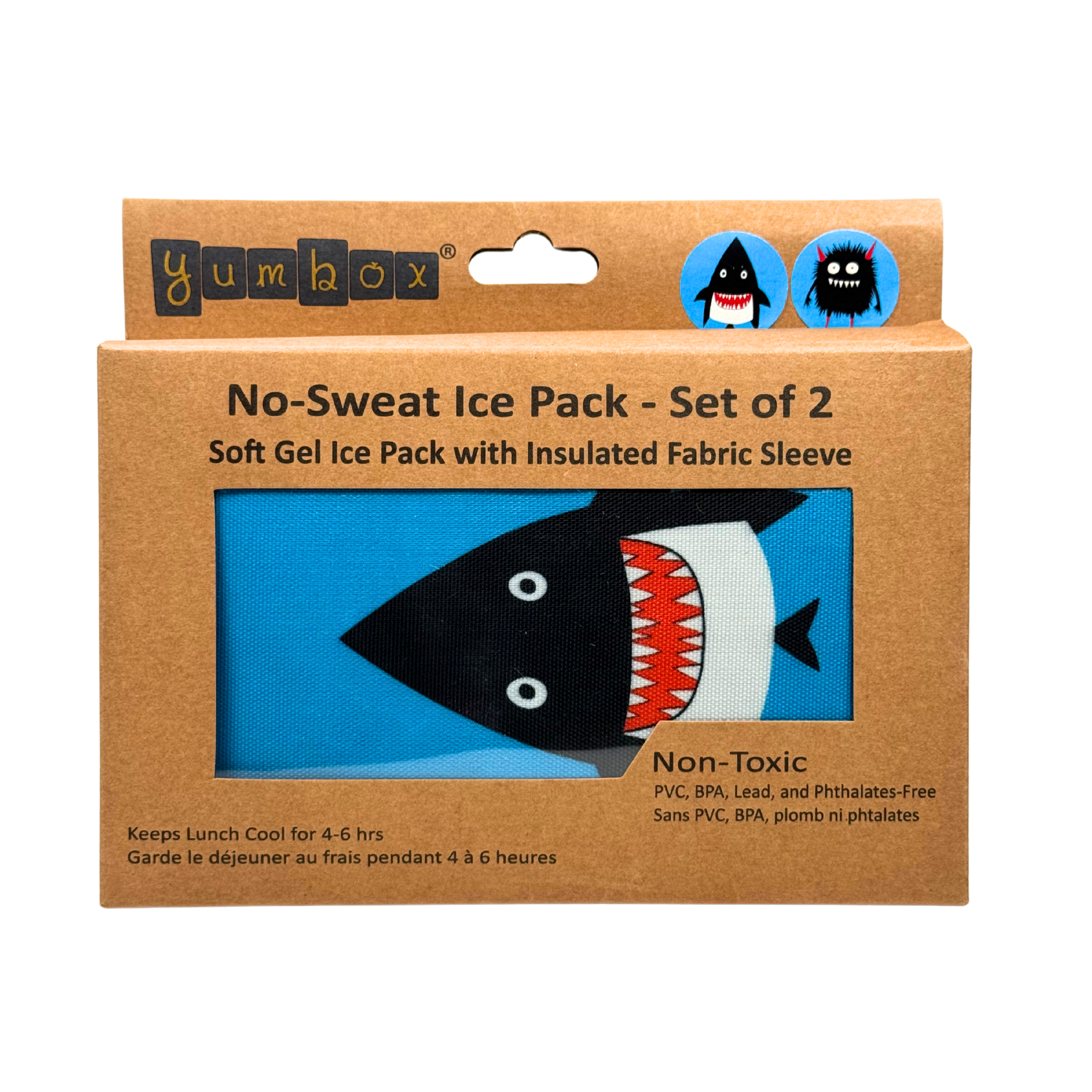 Gel-Kühlelemente mit Stoffhüllen 2er-Set – Monster & Hai Yumbox