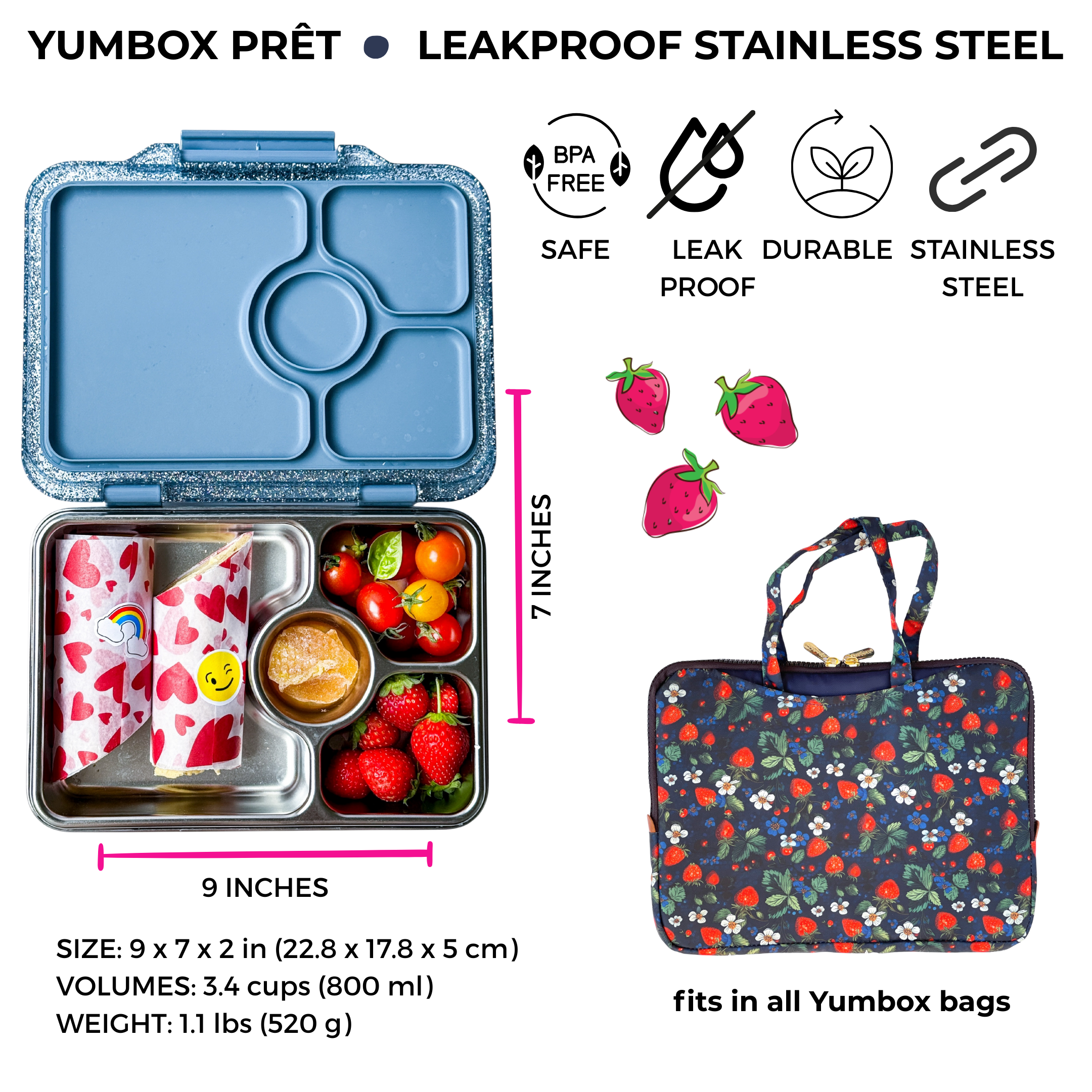 Yumbox Prêt – Glitzernde, auslaufsichere Bento-Box aus Edelstahl Yumbox