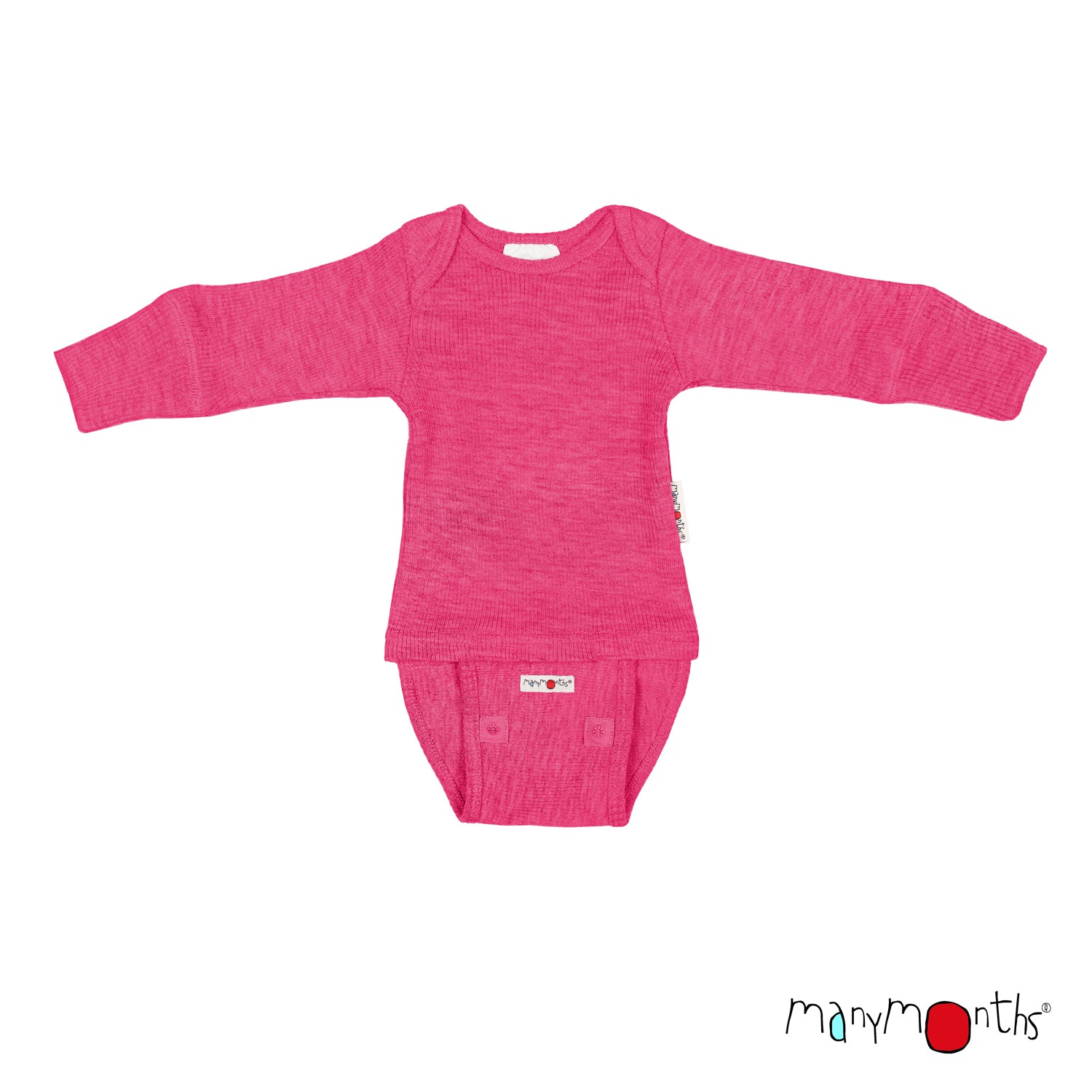 ManyMonths Natural Wollies Body/Shirt Long Sleeve - Pop Pink ManyMonths