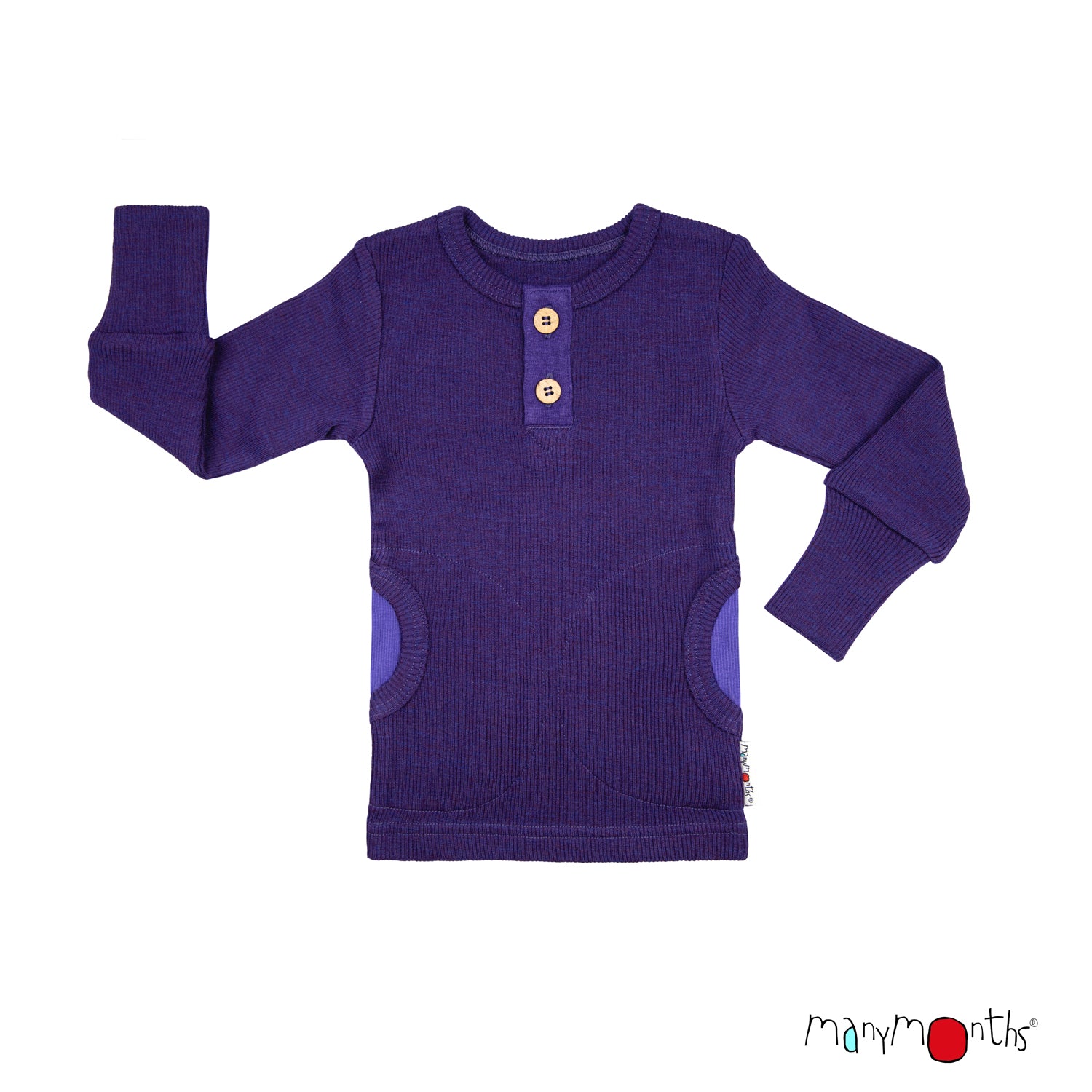 ManyMonths Natural Wollies Henley Long Sleeve T-Shirt mit Taschen - Acai Berry ManyMonths