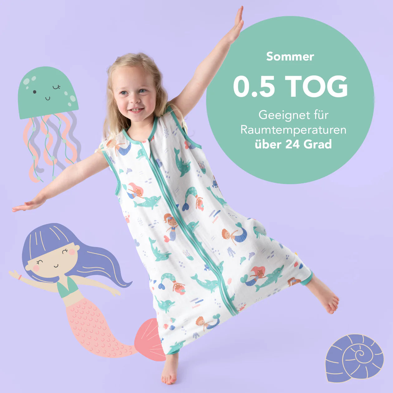 Schlummersack 0.5 Tog Musselin Bambusviskose - Merrmaid