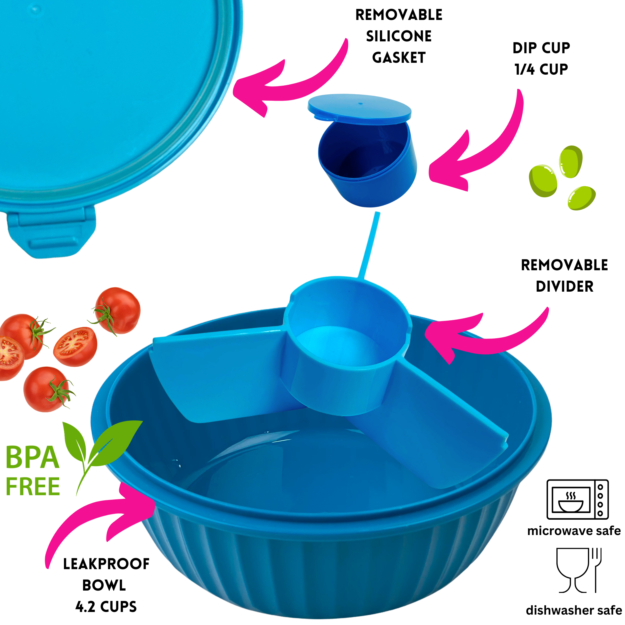 Yumbox Poke Bowl mit 3-teiliger Trennwand - Lagunenblau Yumbox