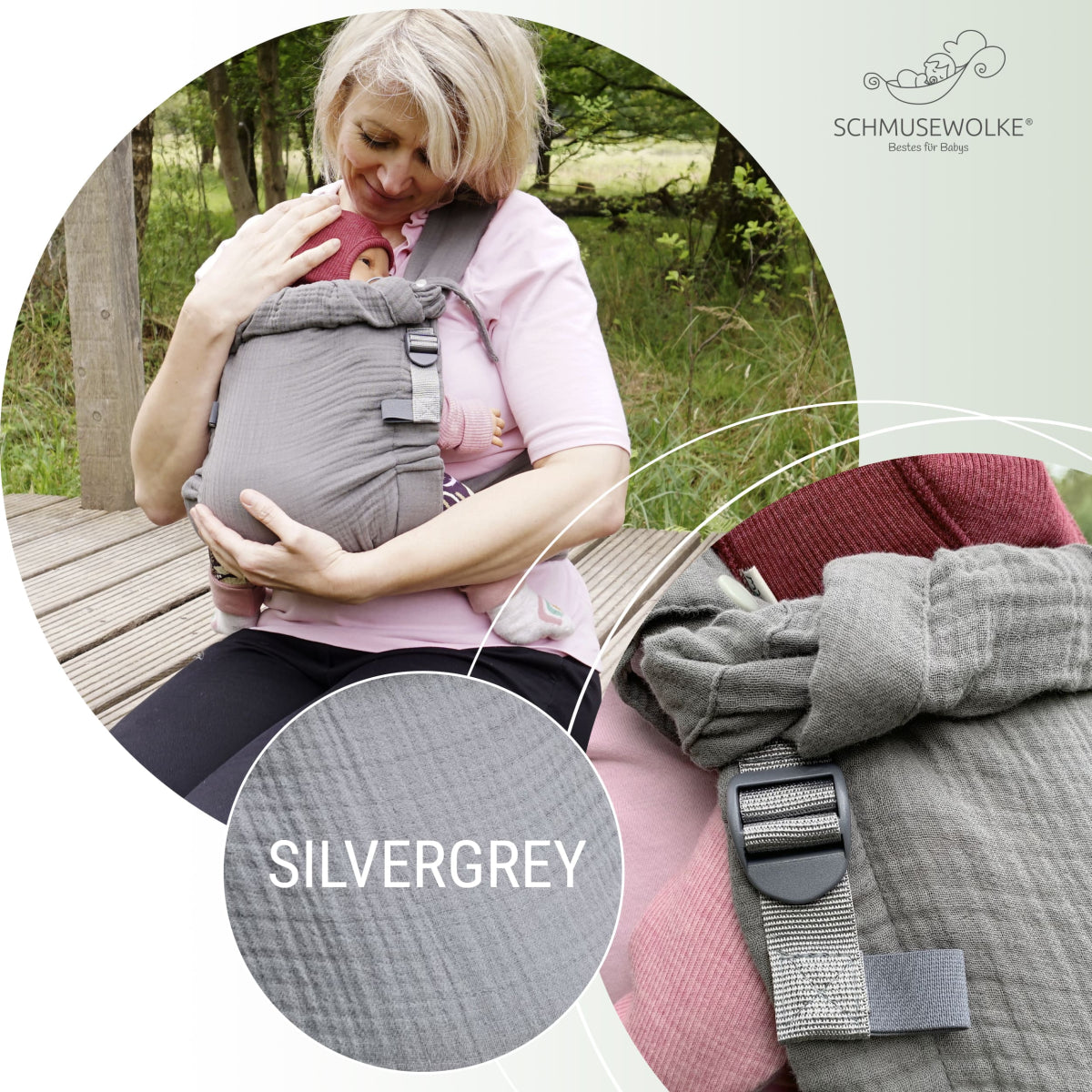 Schmusewolke Aurora Musselin Babytrage – ab Geburt, ergonomisch & kuschelig aus Bio-Baumwolle - Eucalyptus Schmusewolke