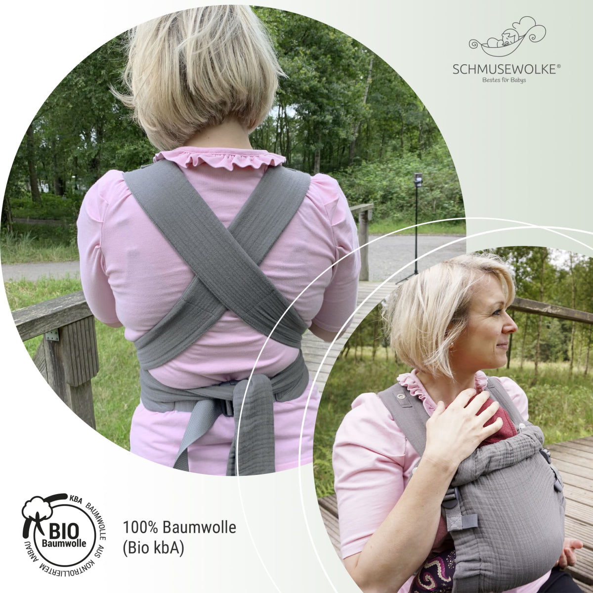 Schmusewolke Aurora Musselin Babytrage – ab Geburt, ergonomisch & kuschelig aus Bio-Baumwolle - Eucalyptus Schmusewolke