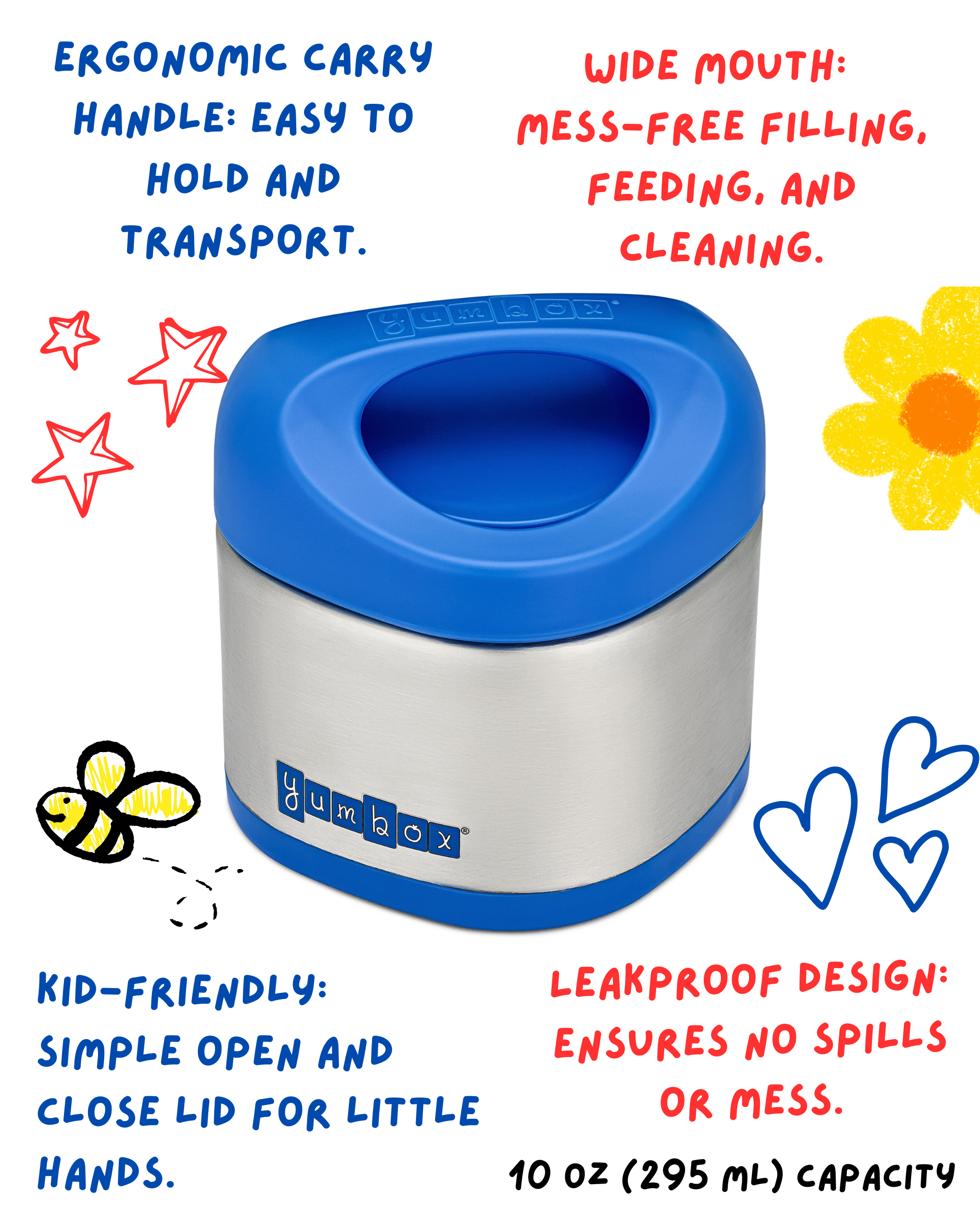 Yumbox Cubi Thermo-Essensbehälter für Kinder - Einfach zu tragen und zu öffnen, 10 oz - Surfblau Yumbox