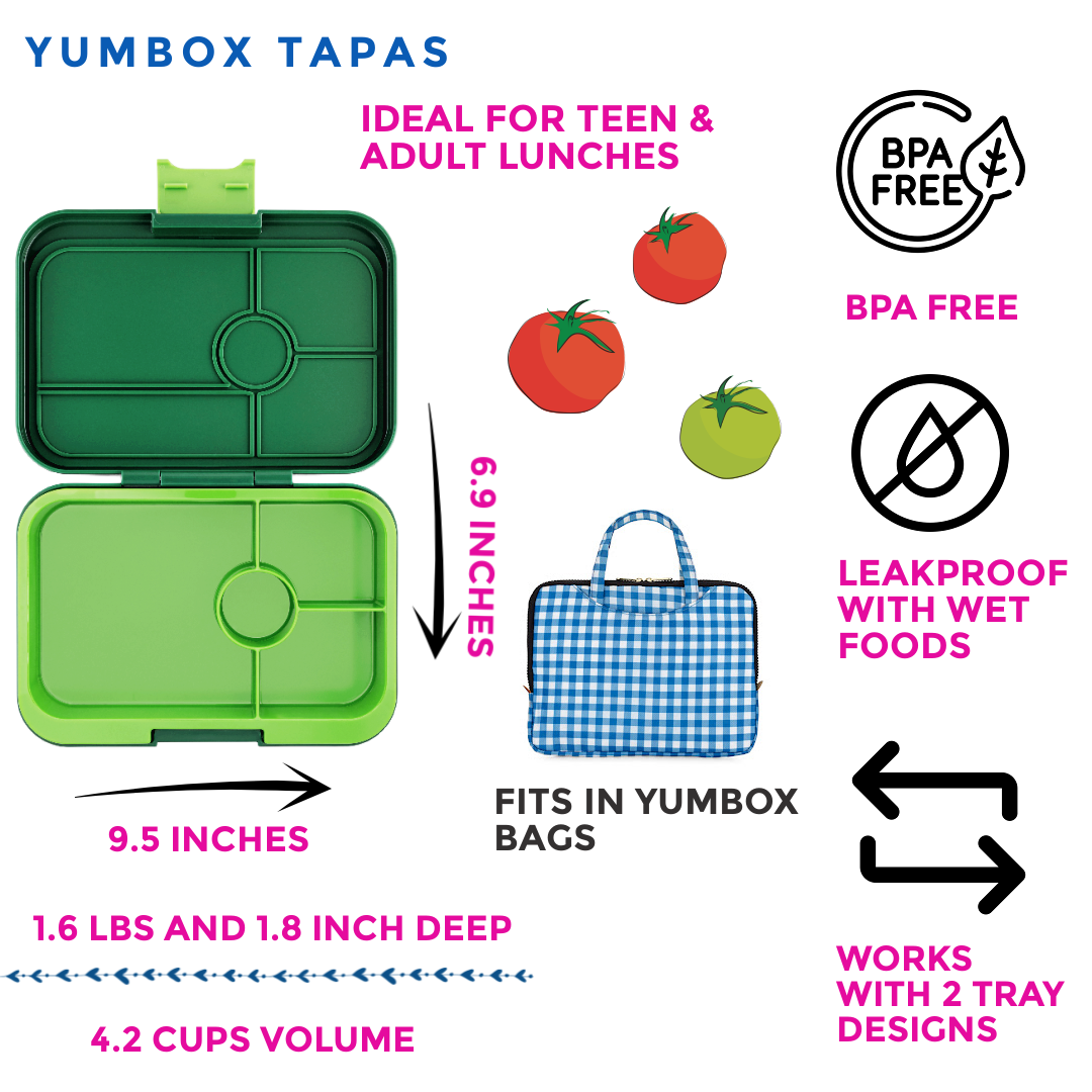 Auslaufsichere Yumbox Tapas Bento Brotdose - 4 Fächer mit Limettenschale - Grosse Grösse - palmengrün Yumbox
