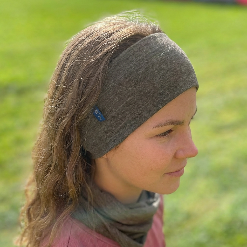 Stirnband muskat braun, Merinowolle & Seide (bio/GOTS): M Glückskind