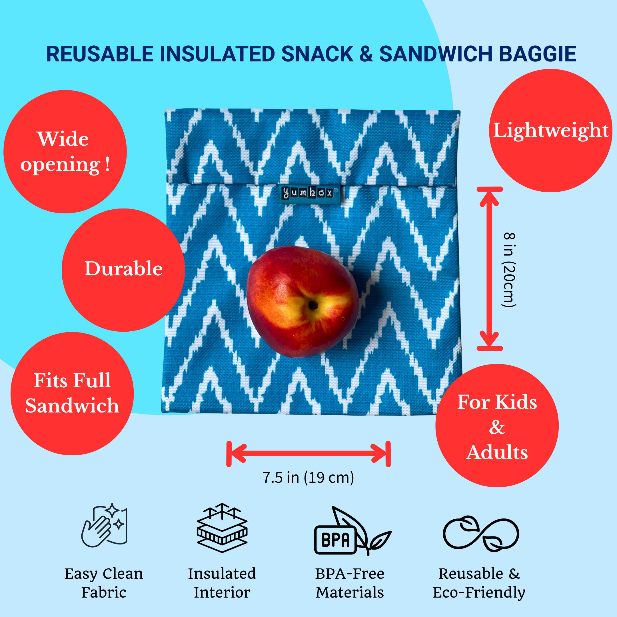Zero Waste Sandwich-Tasche — 2er-Set — Pfau- und Zick-Zack-Pochettes Yumbox