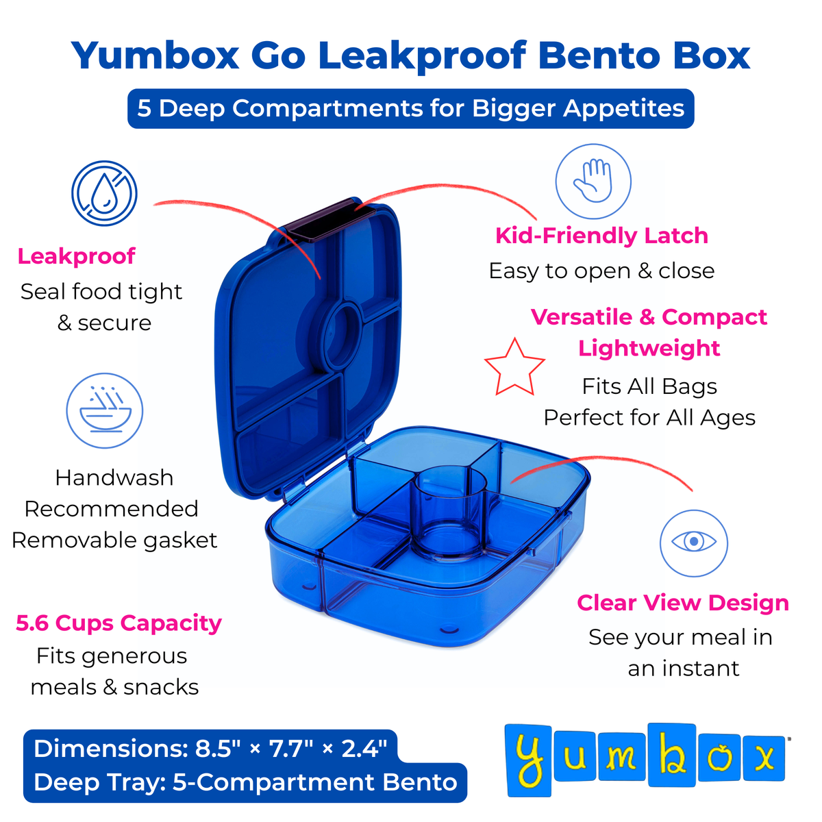 Yumbox Go - Auslaufsichere Bento-Box 5 Fächer Tiefe Lunchbox: Miami Blue Yumbox