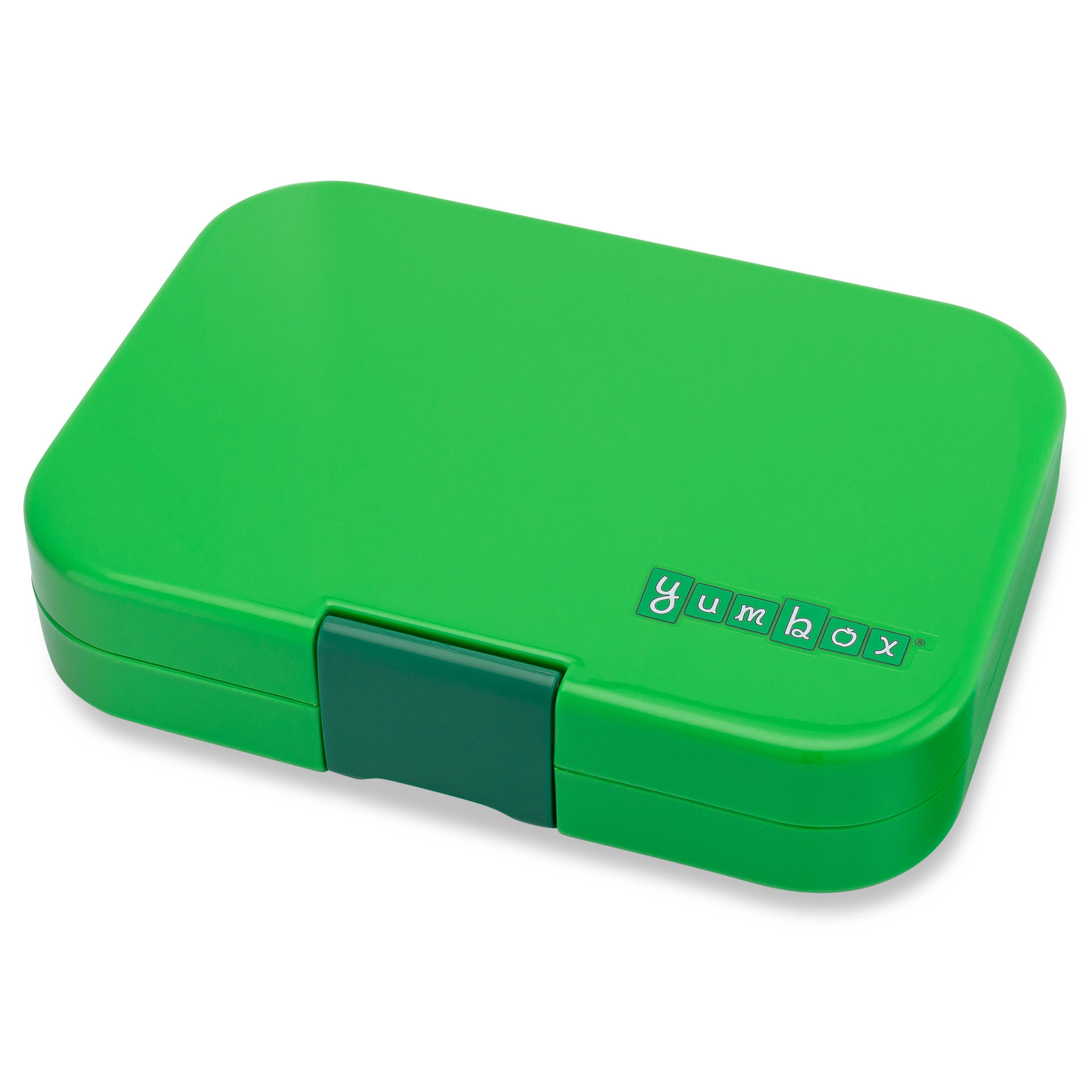 Yumbox Original - Auslaufsichere Bento-Box, mot 4 Fächer geeignet für Sandwiches, Jurassic Green (Dino) - kleiner Kratzer in Deckel Yumbox