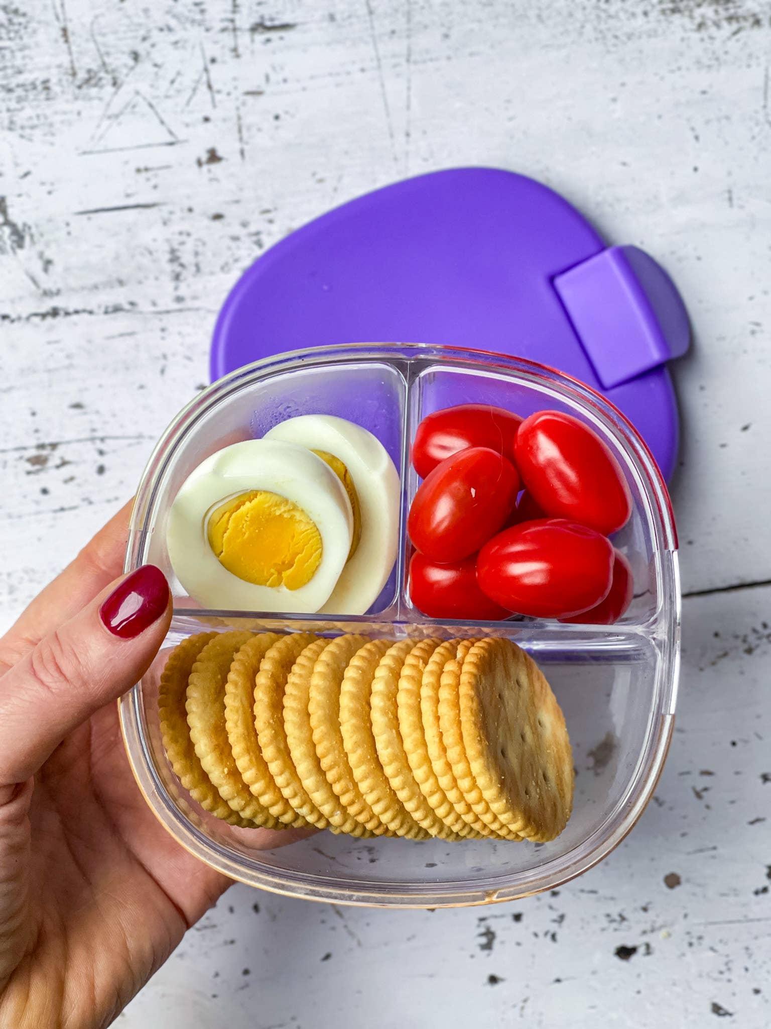 Auslaufsichere Snackschale mit 3 Fächern - Dunstlila Yumbox