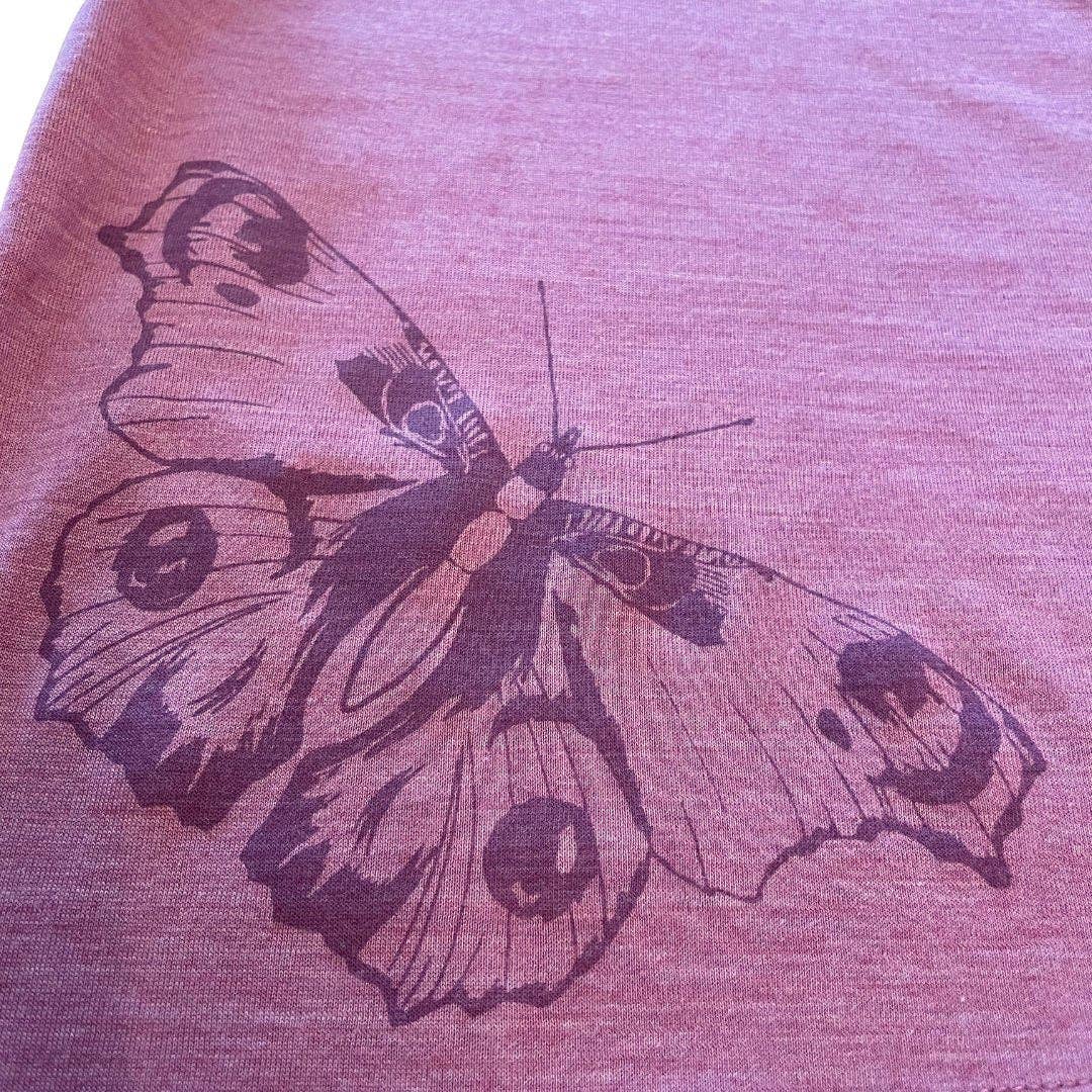 T-Shirt rosé mit Schmetterling, Merinowolle & Seide (bio/GOTS): 86-92 Glückskind