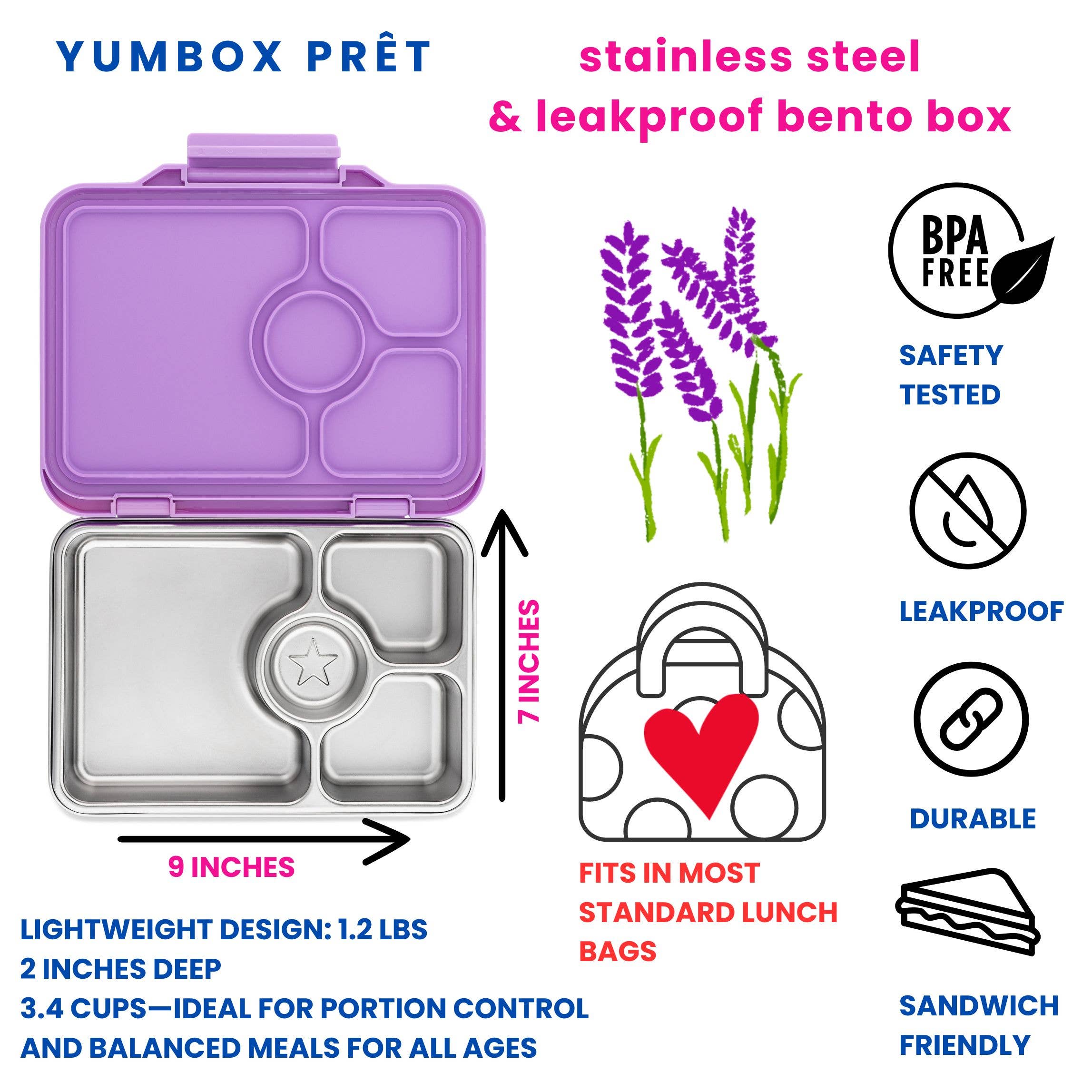 Yumbox Prêt Bento — Wasserdichter Bento aus Edelstahl — Lavande Purple Yumbox