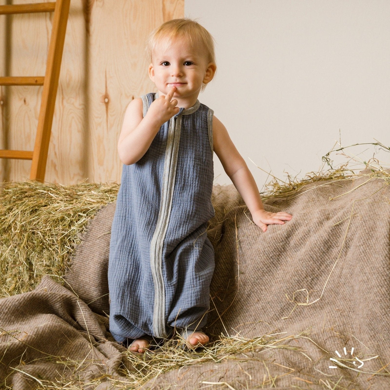 Popolini Schlafsack mit Füssen Musselin - Topaz Green Popolini