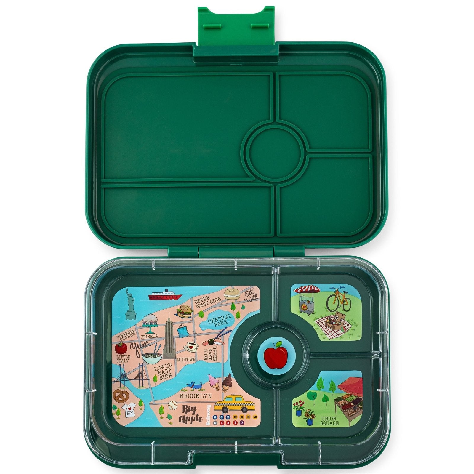 Auslaufsichere Yumbox Tapas Bento Brotdose - 4 Fächer - Grrenwich GreenHazy mit New York Trey Yumbox