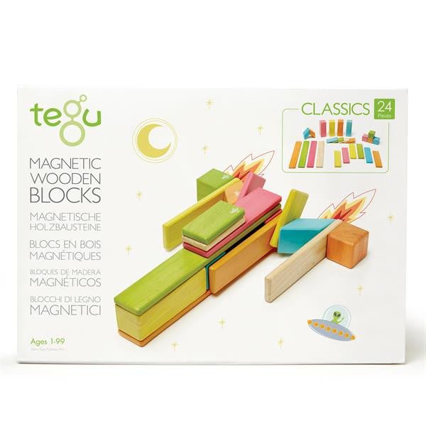tegu 24 Magnetische Holzbausteine bunt Tegu