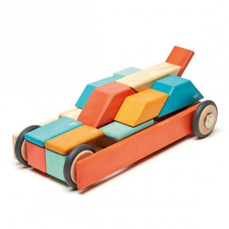 42 Magnetische Holzbausteine orange blau