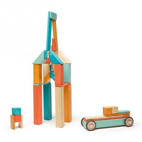 42 Magnetische Holzbausteine orange blau
