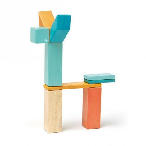 42 Magnetische Holzbausteine orange blau