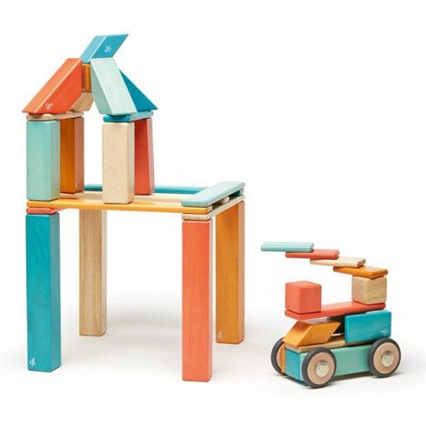 42 Magnetische Holzbausteine orange blau